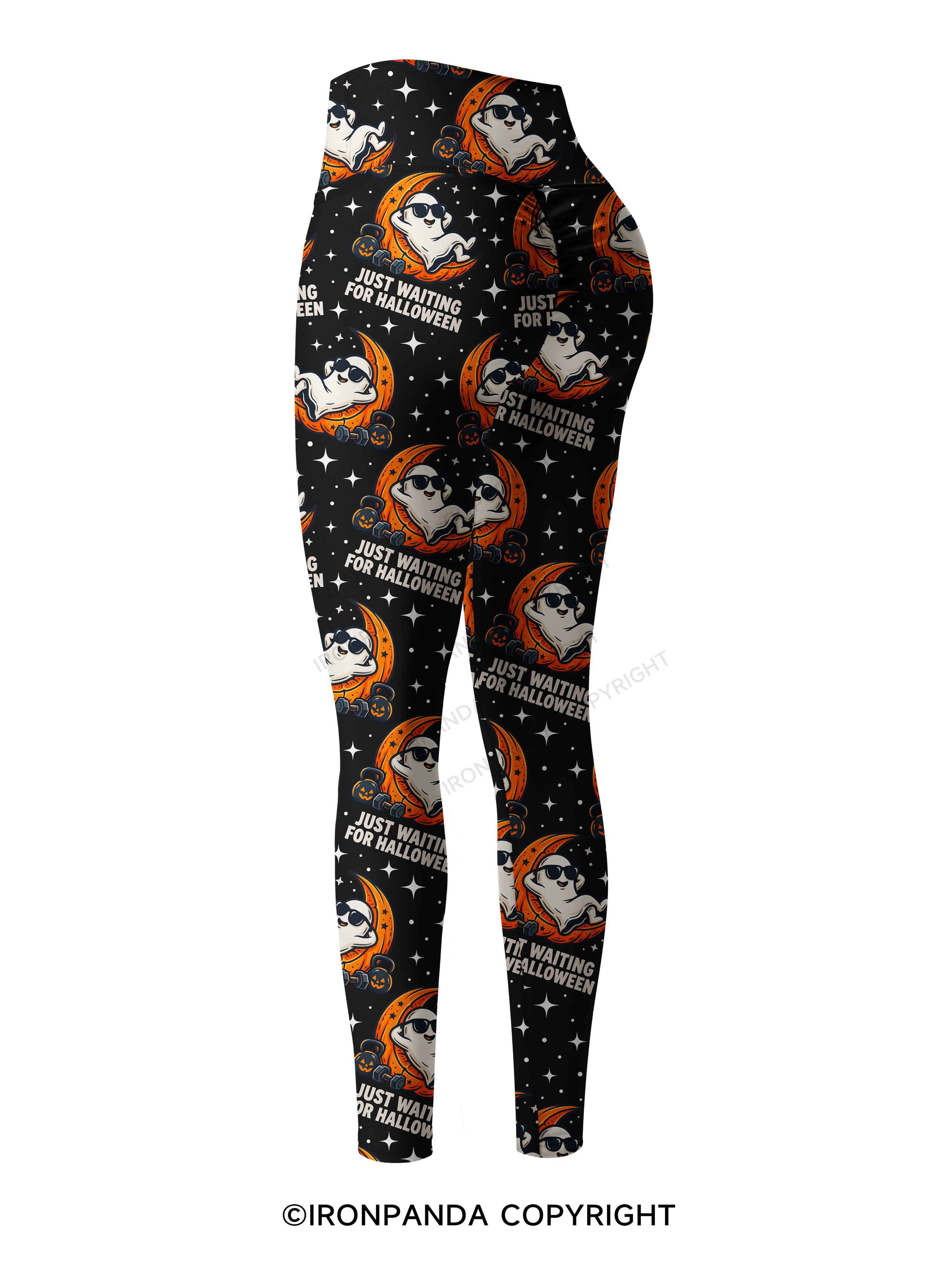 JUST WAITING FOR HALLOWEEN GYM GHOST Printed Yoga Pants