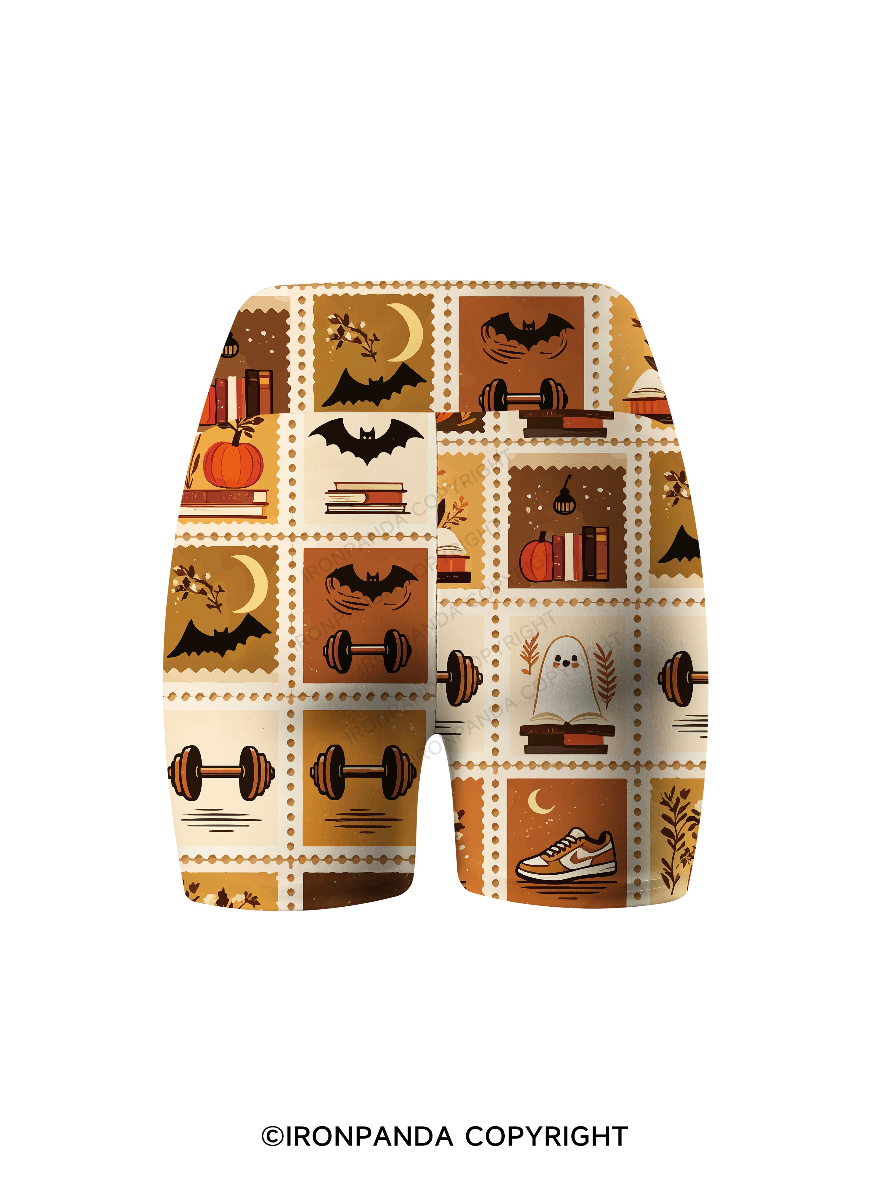 Halloween Fall Fitness Grid Print Printed Yoga Cycling Shorts