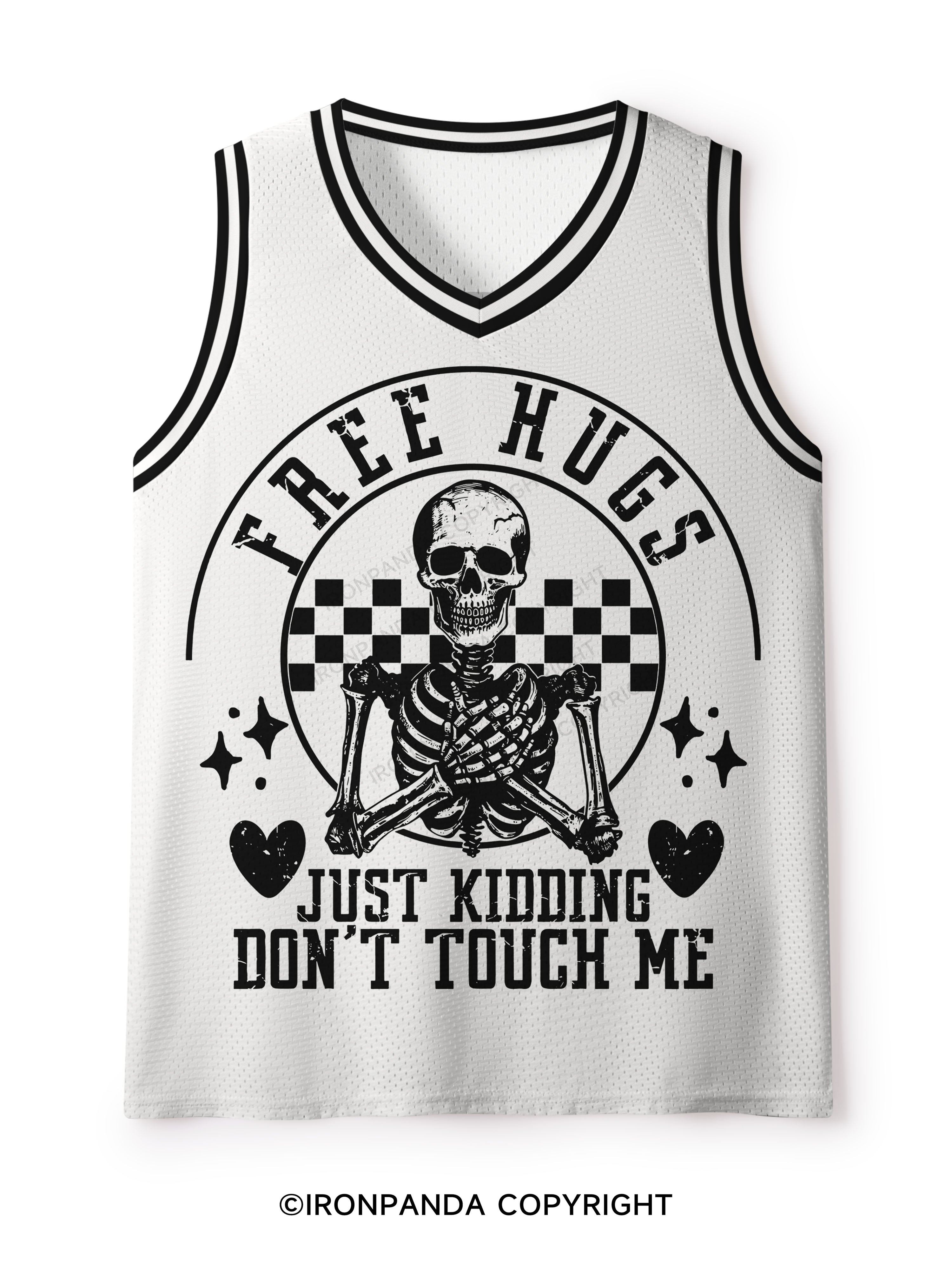 Free Hugs Just Kidding Don't Touch Me Skeleton Mesh Tank Top