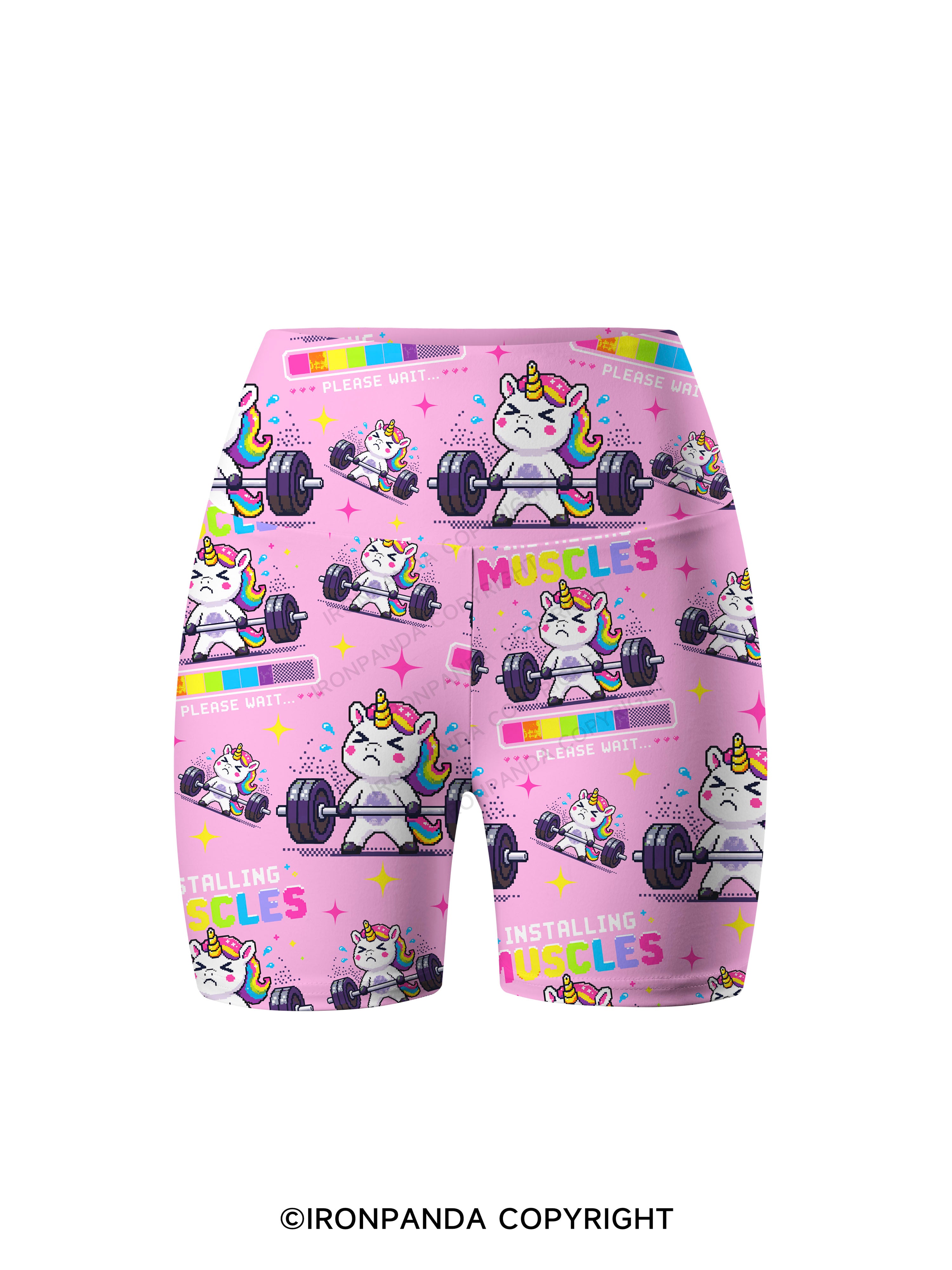 INSTALLING MUSCLES PLEASE WAIT MUSCLE UNICORN Printed Yoga Cycling Shorts