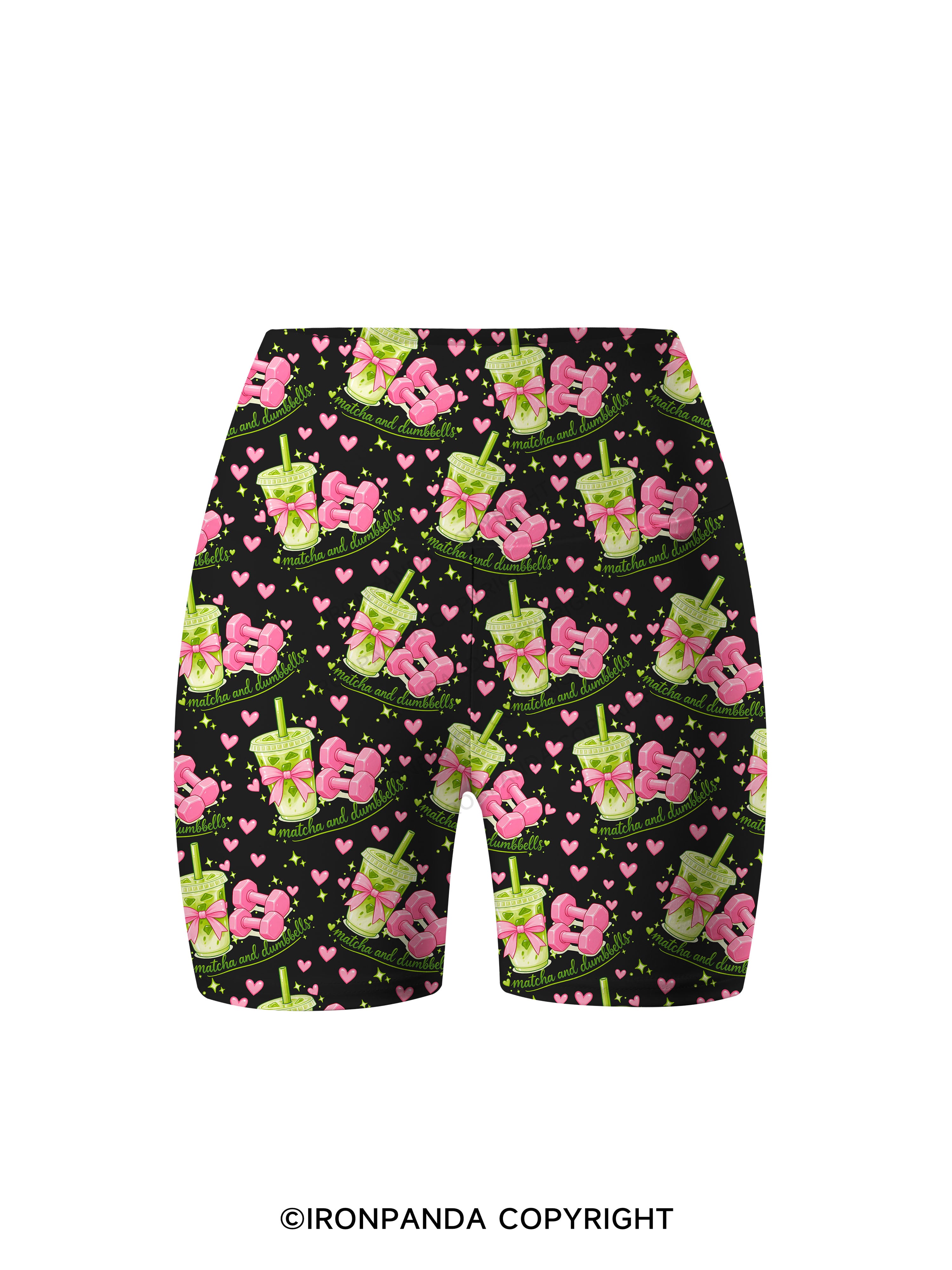 MATCHA AND DUMBBELL MATCHA LOVER Printed Yoga Cycling Shorts