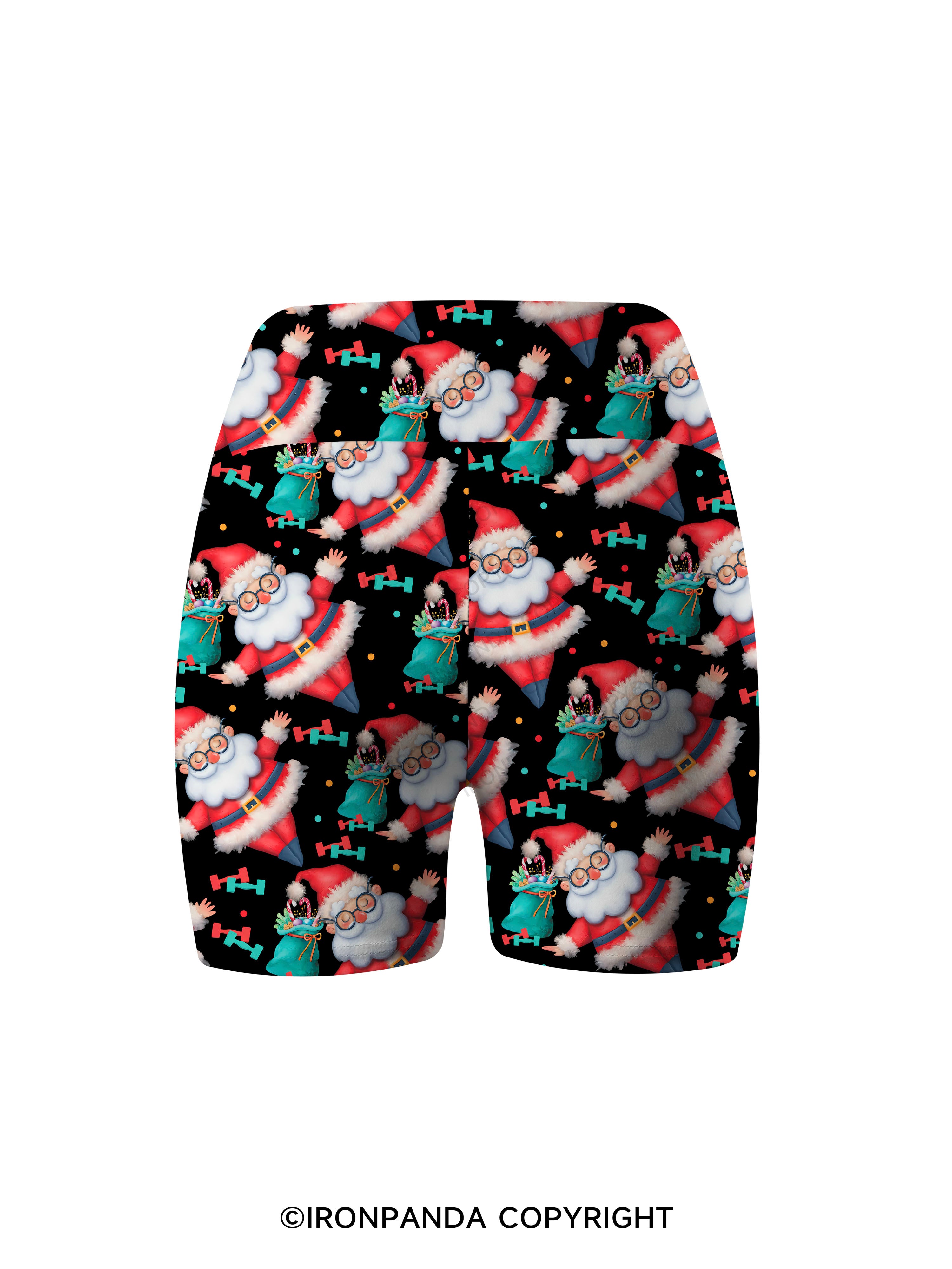 Funny Christmas Santa Knows When You Workout Printed Yoga Cycling Shorts