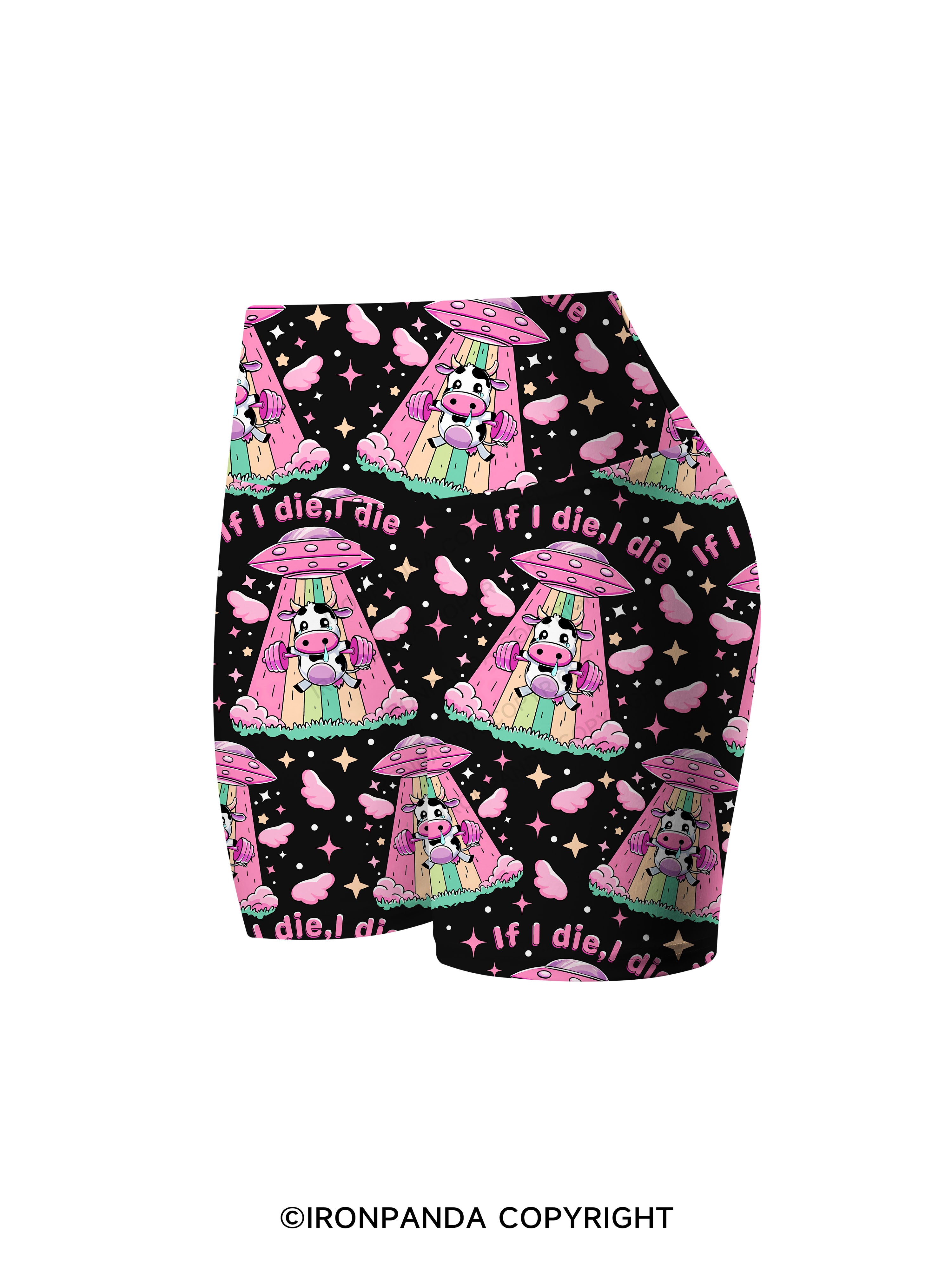 IF I DIE I DIE COW Printed Yoga Cycling Shorts