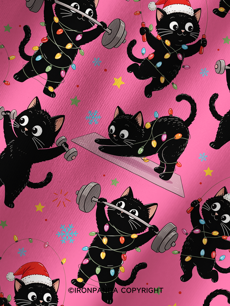 Christmas Fitness Black Cat Printed Yoga Shorts