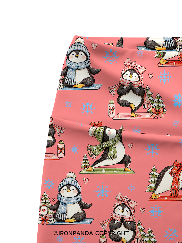 Cute Christmas Yoga Penguin Printed Yoga Cycling Shorts