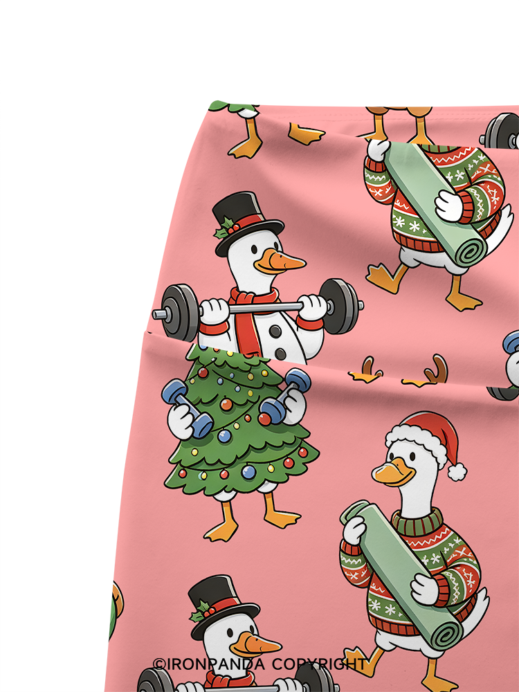 Weightlifting Goose Christmas Printed Yoga Cycling Shorts