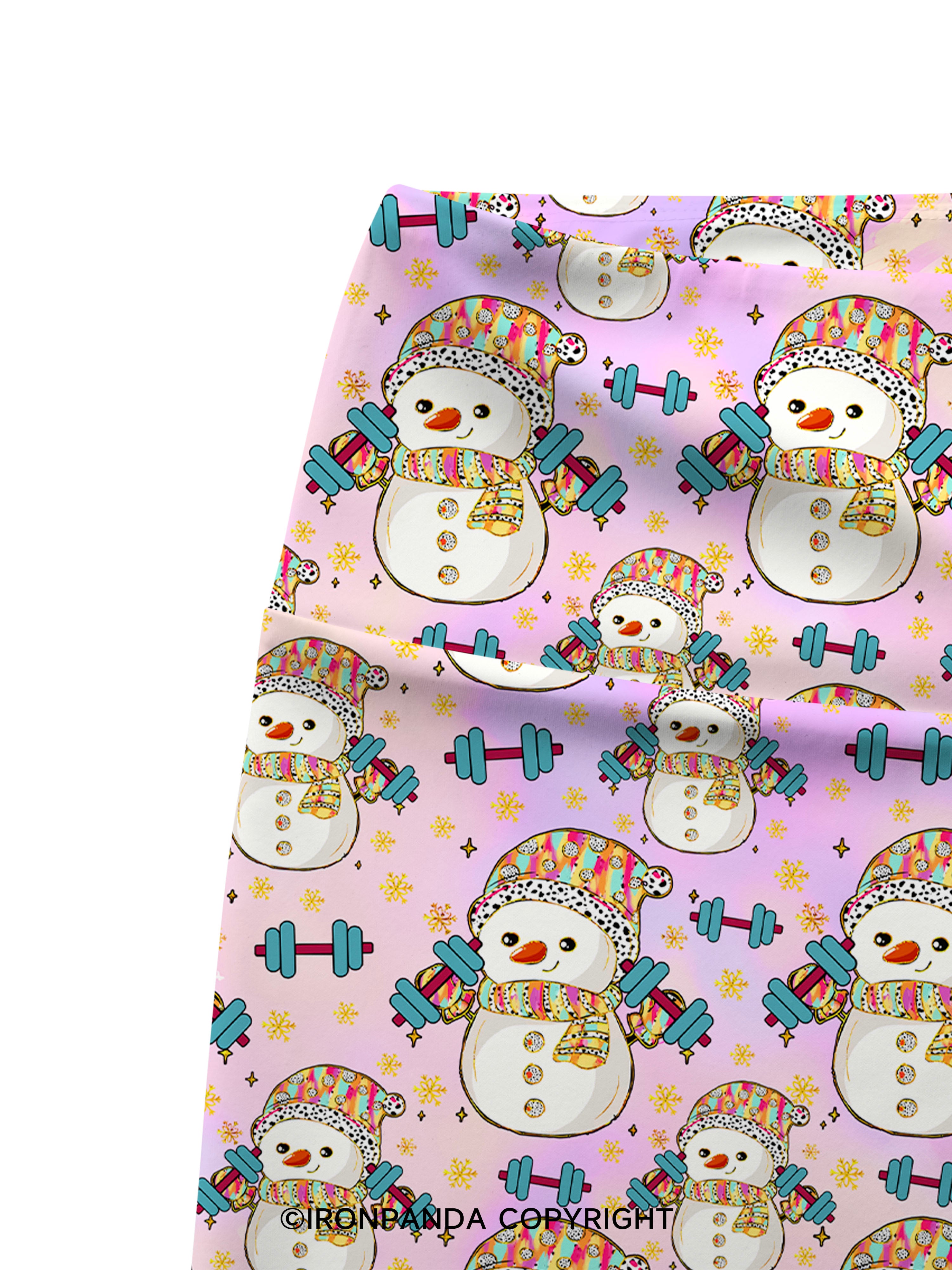 Christmas Weightlifting Snowman Printed Yoga Cycling Shorts