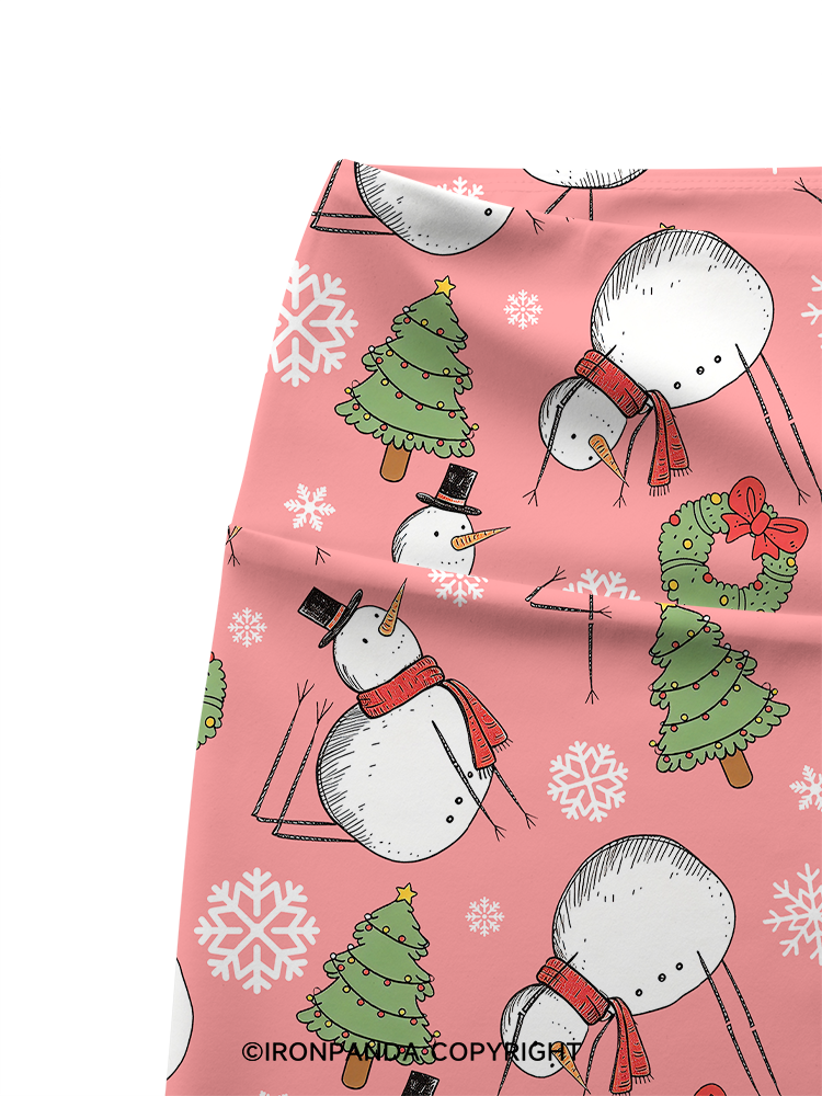 Snowman Christmas Yoga Printed Yoga Cycling Shorts