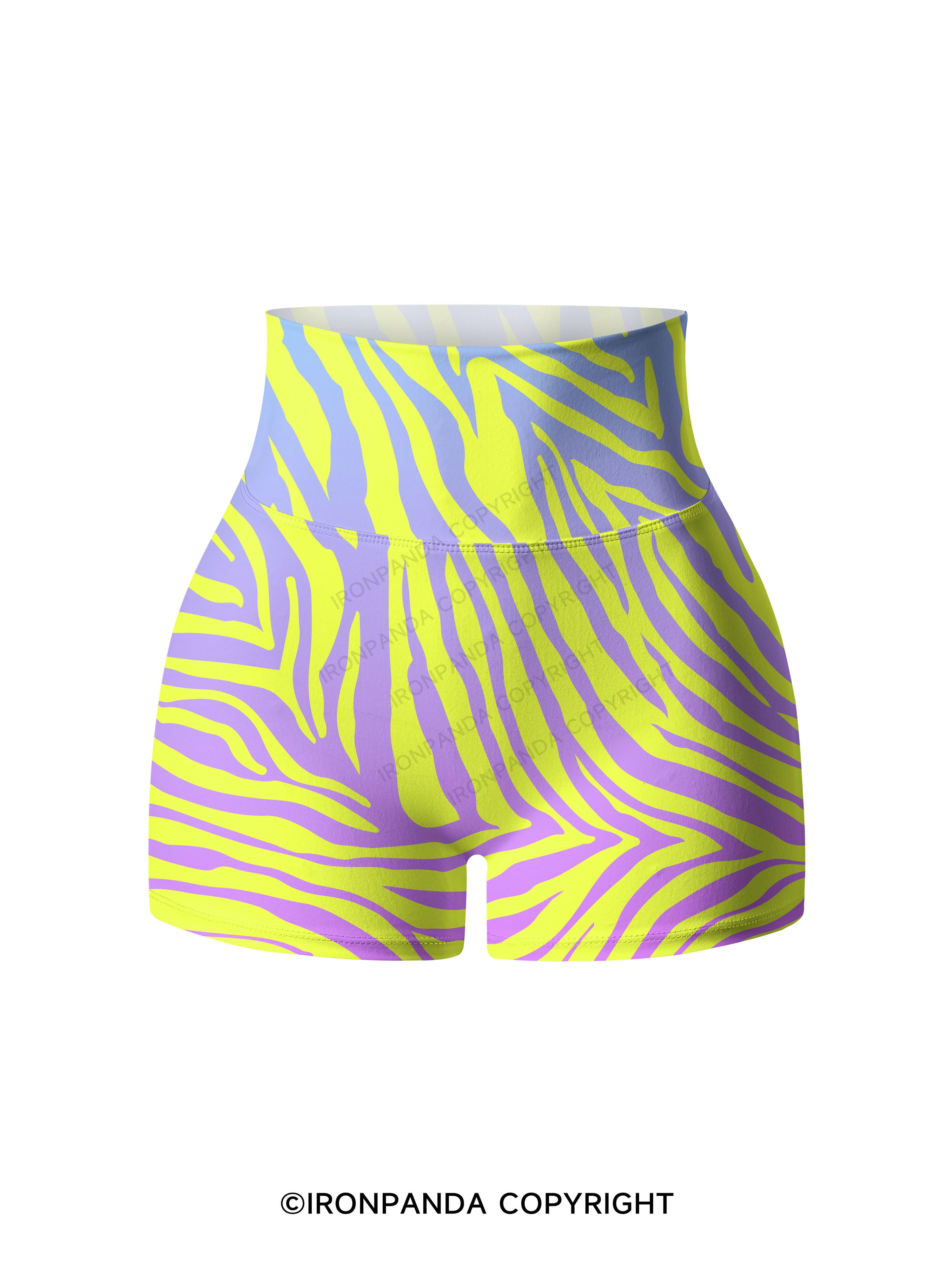 Purple Lime Zebra Printed Yoga Shorts