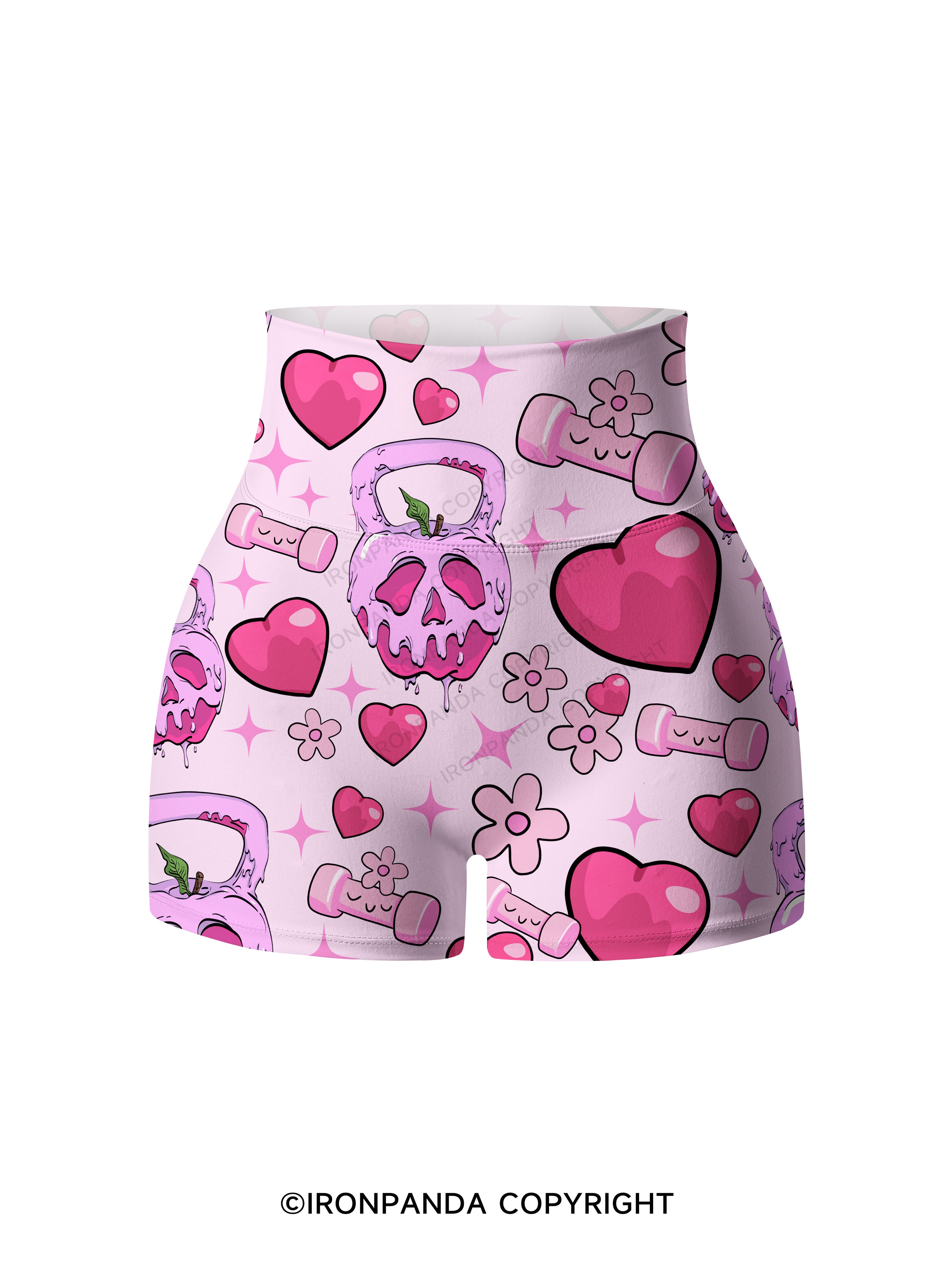 Pink Skull Kettlebell Printed Yoga Shorts