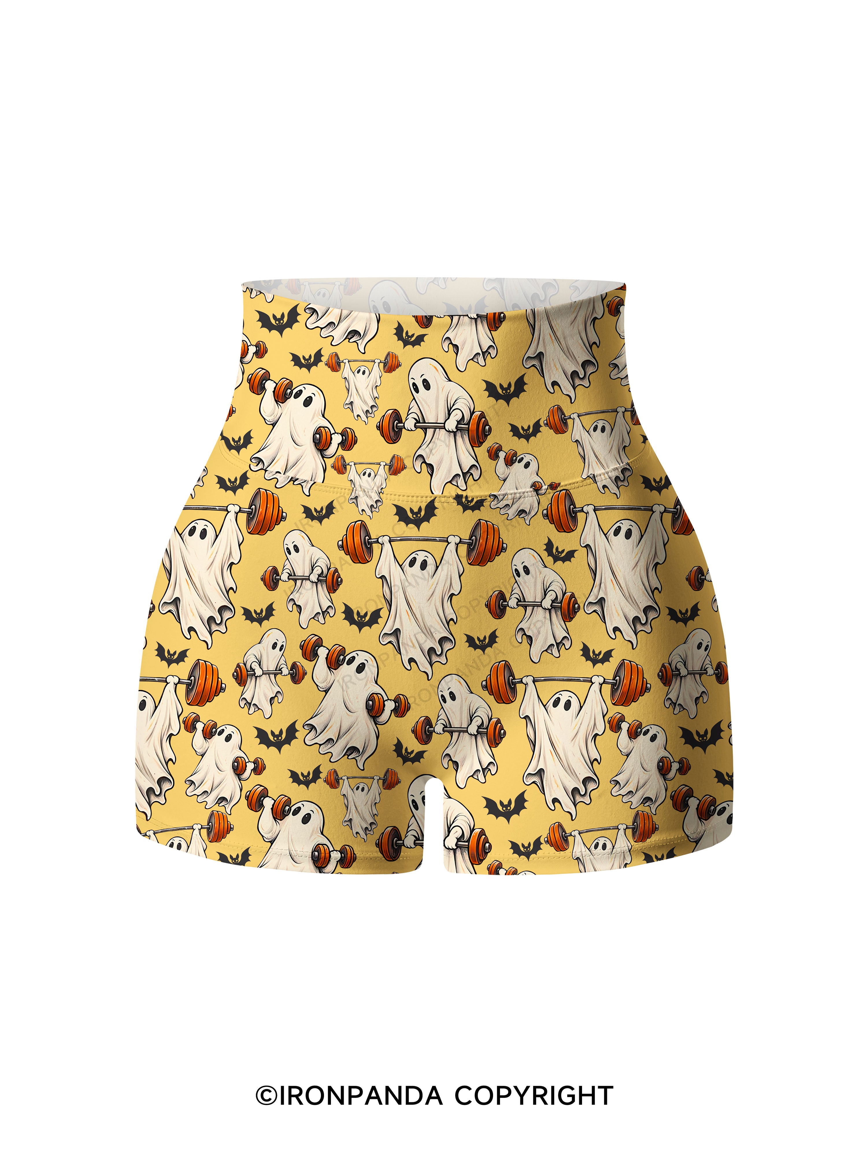 Weightlifting Ghost Spooky Workout Printed Yoga Shorts