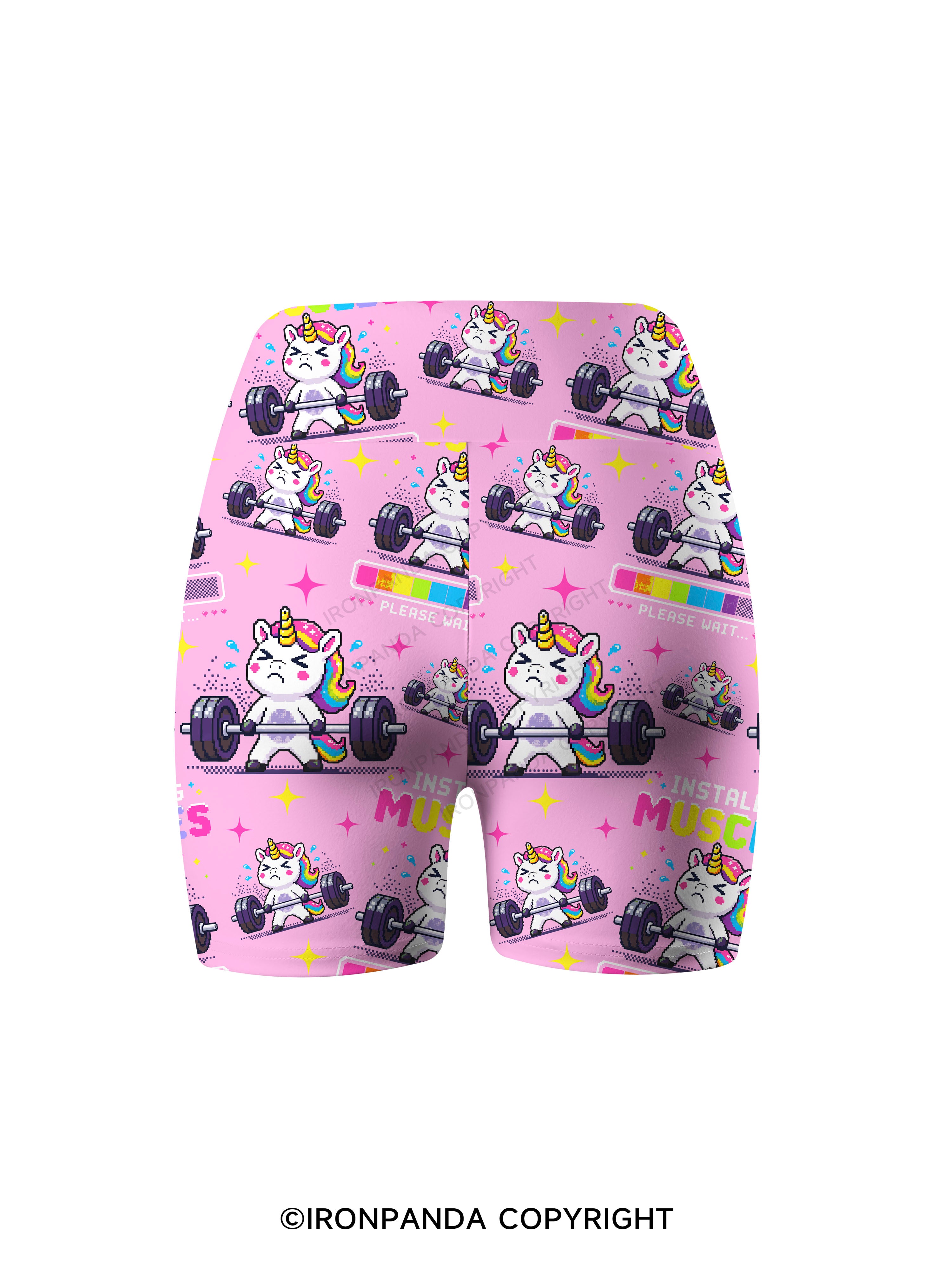 INSTALLING MUSCLES PLEASE WAIT MUSCLE UNICORN Printed Yoga Cycling Shorts