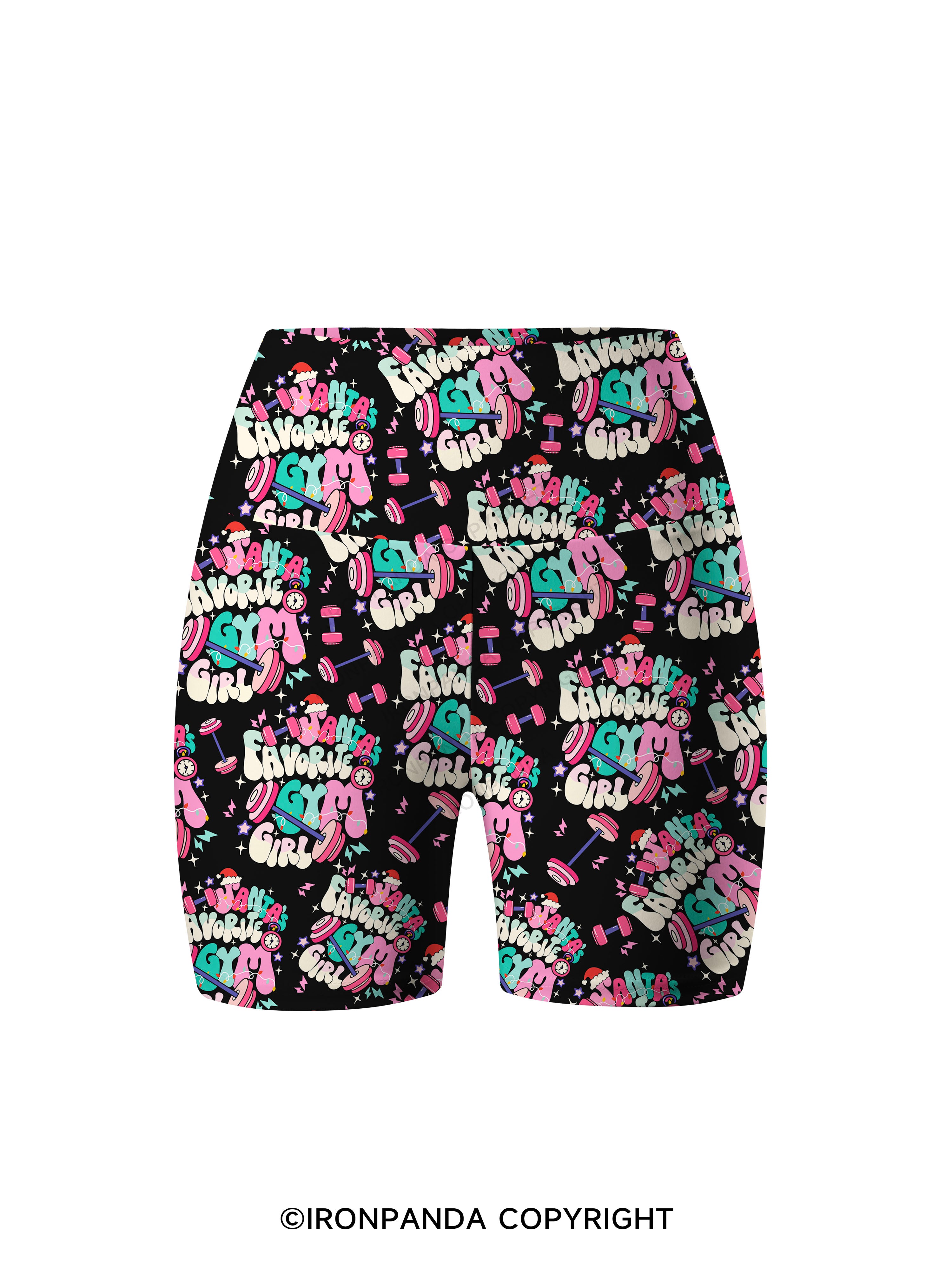 Santa Favorite Gym Girl Printed Yoga Cycling Shorts