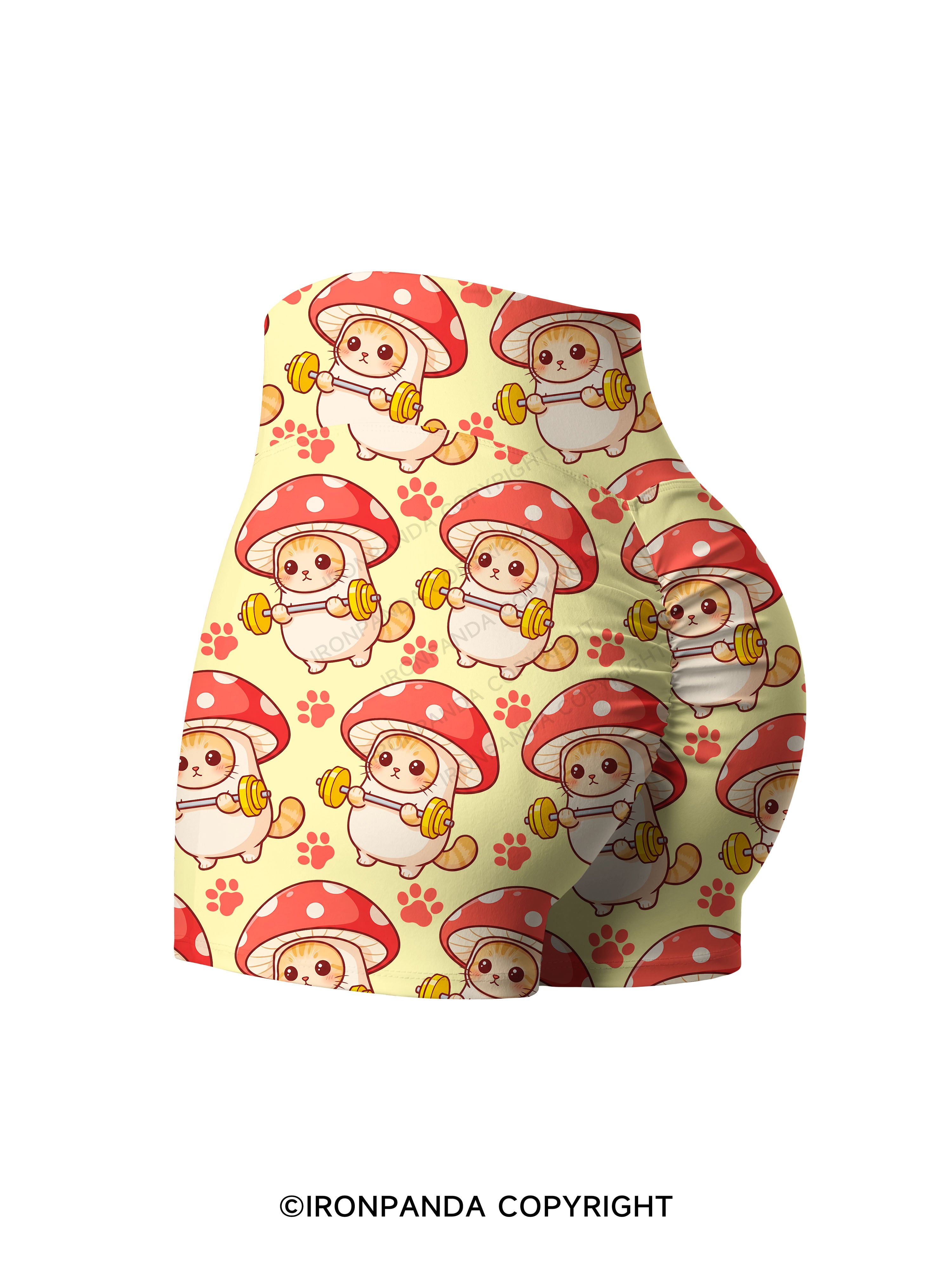 Shroomy Buff Cat Print Printed Yoga Shorts