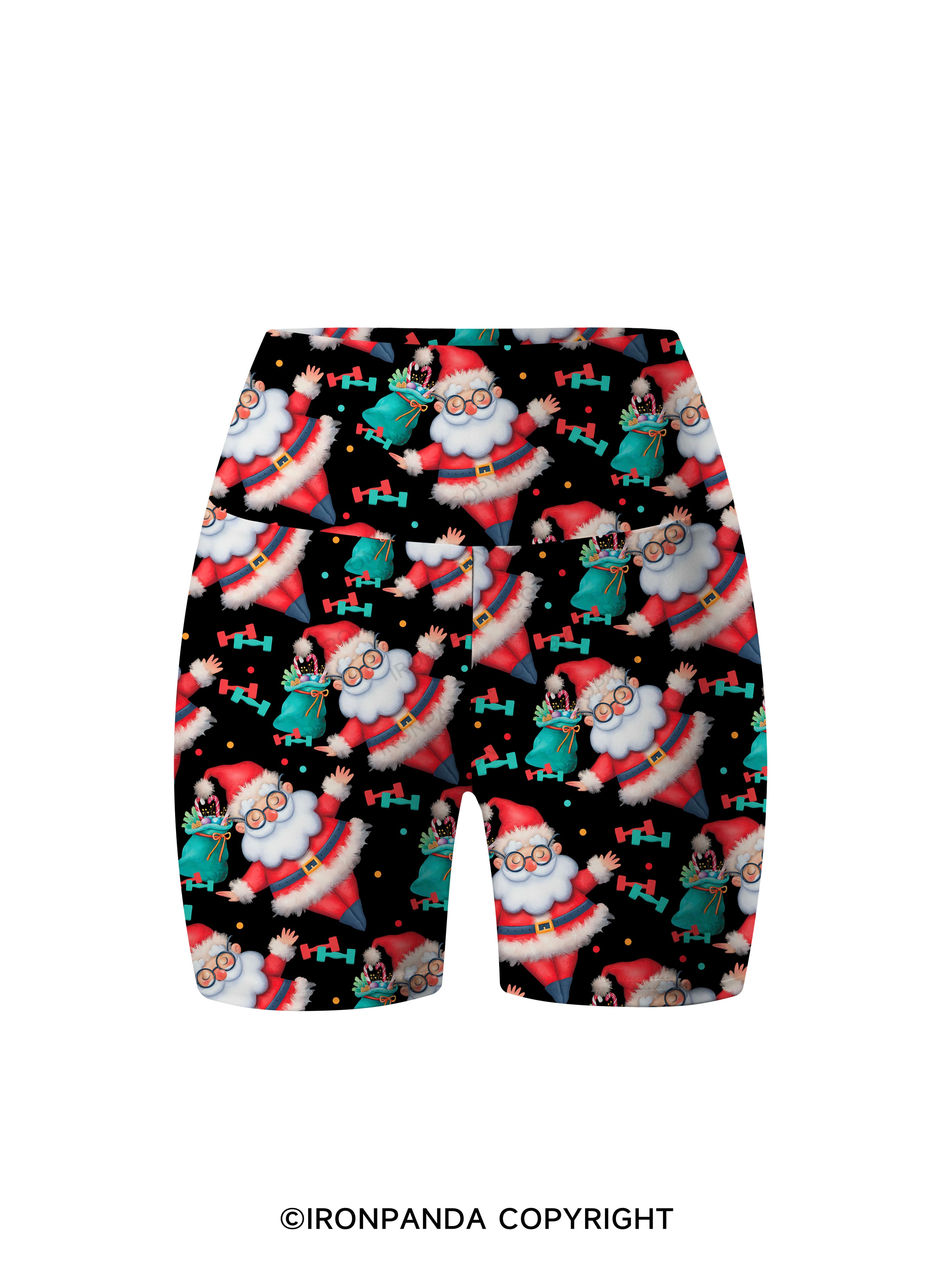 Funny Christmas Santa Knows When You Workout Printed Yoga Cycling Shorts