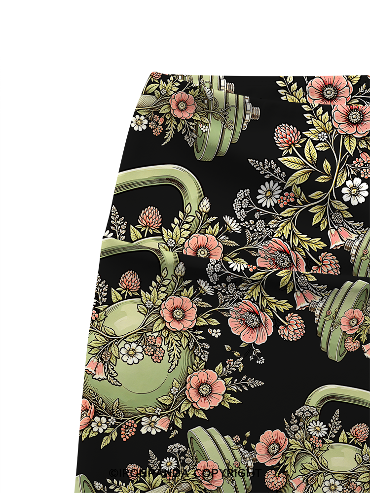 Floral Dumbbell Printed Yoga Cycling Shorts
