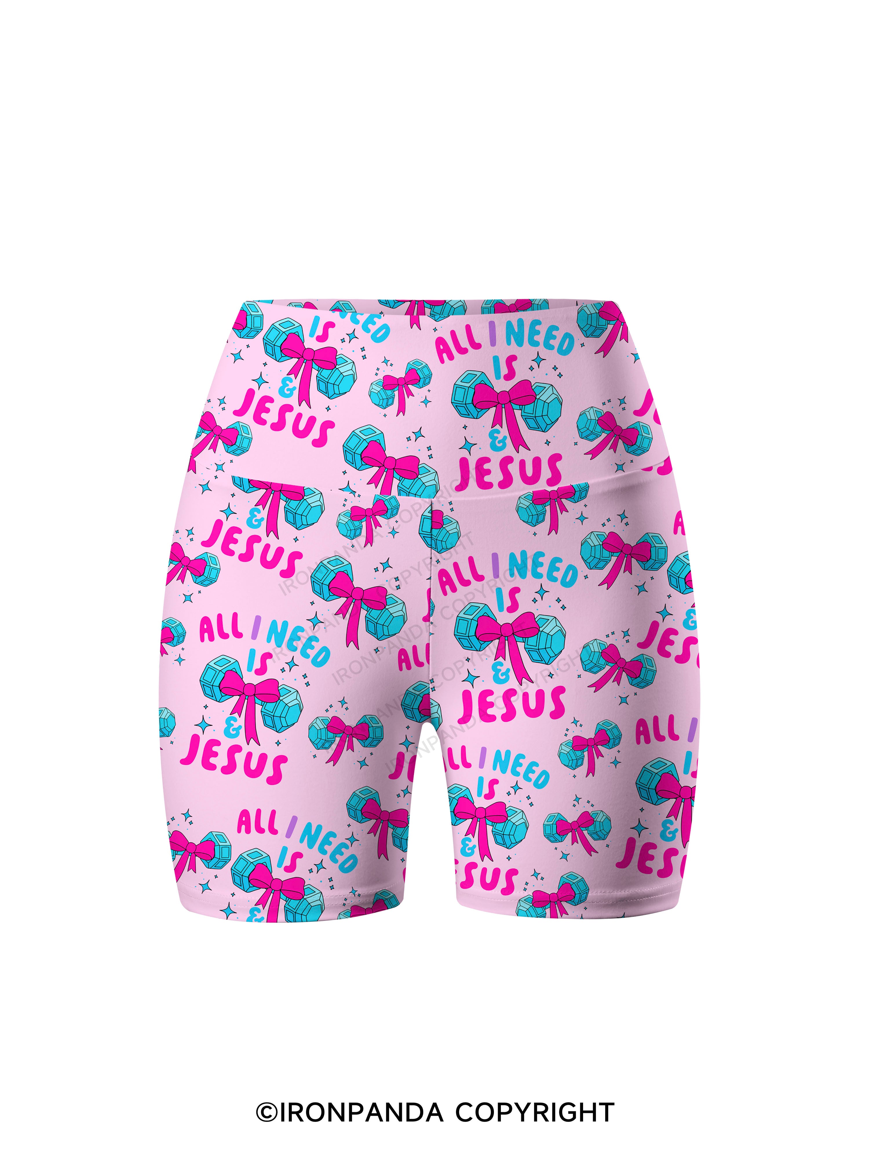 ALL I NEED IS MY WEIGHTS & JESUS Printed Yoga Cycling Shorts