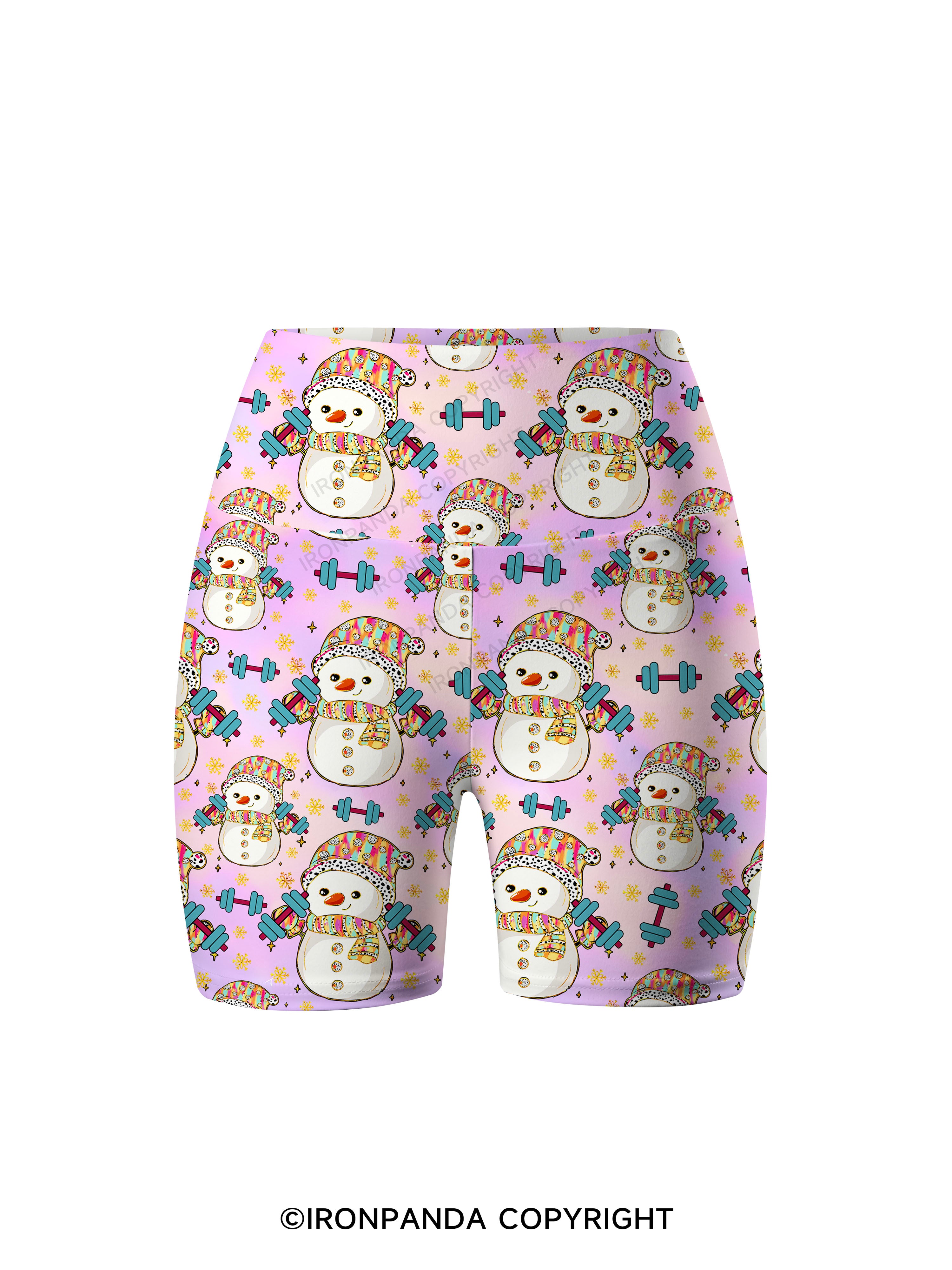 Christmas Weightlifting Snowman Printed Yoga Cycling Shorts