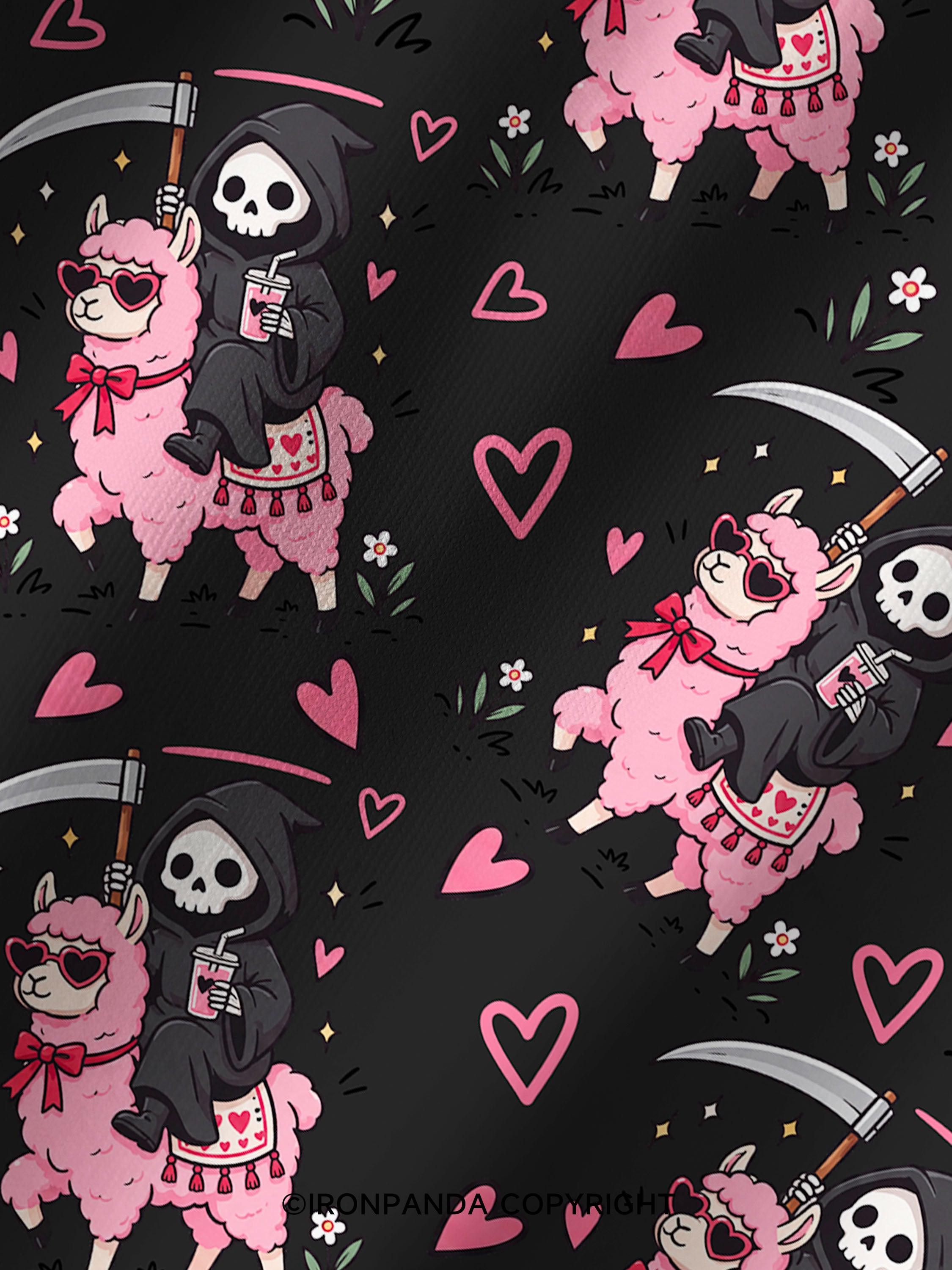 I LITERALLY HATE EVERYONE Grim Reaper Llama Halloween Printed Yoga Shorts