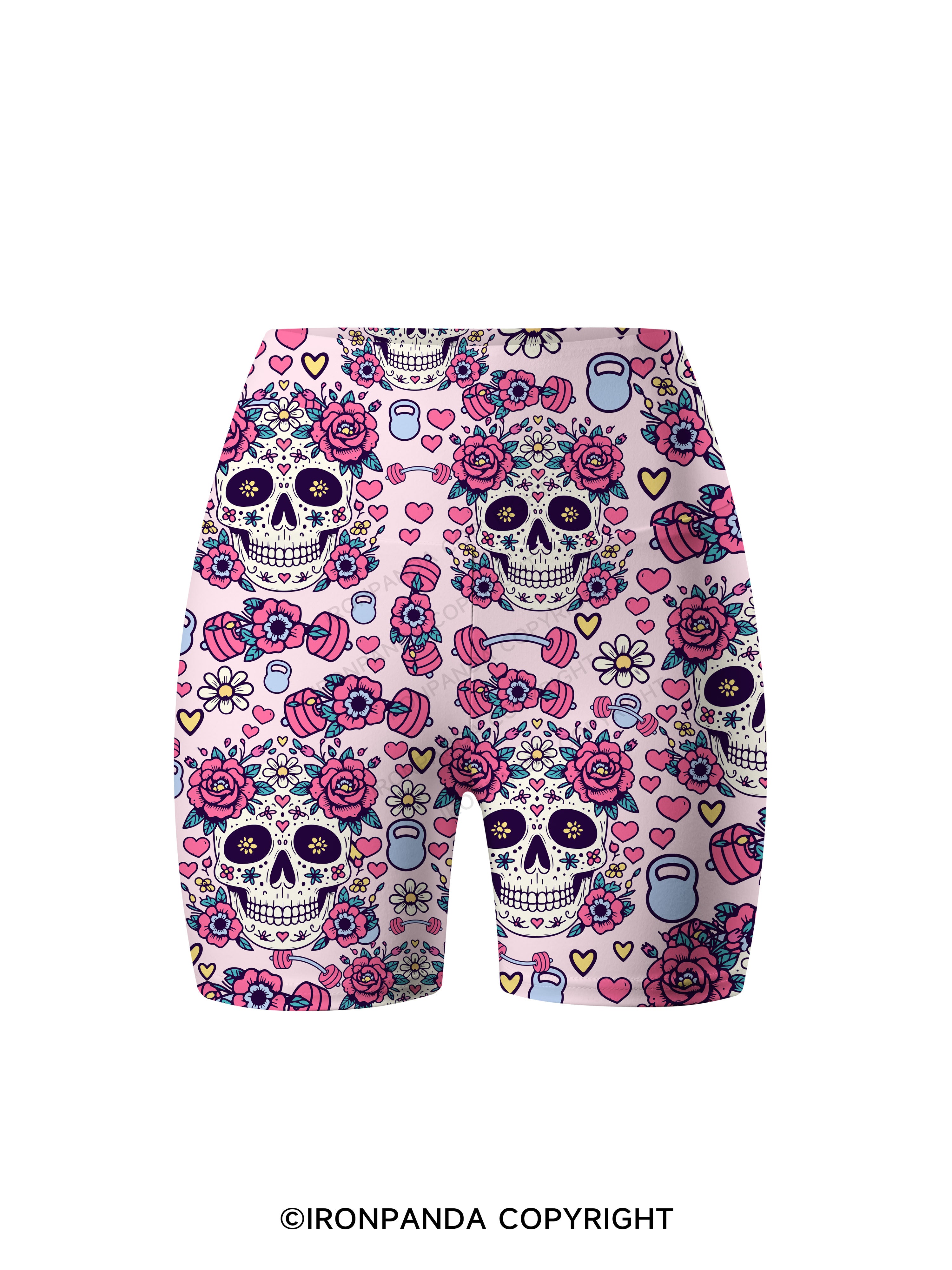 Floral Skull Fitness Printed Yoga Cycling Shorts