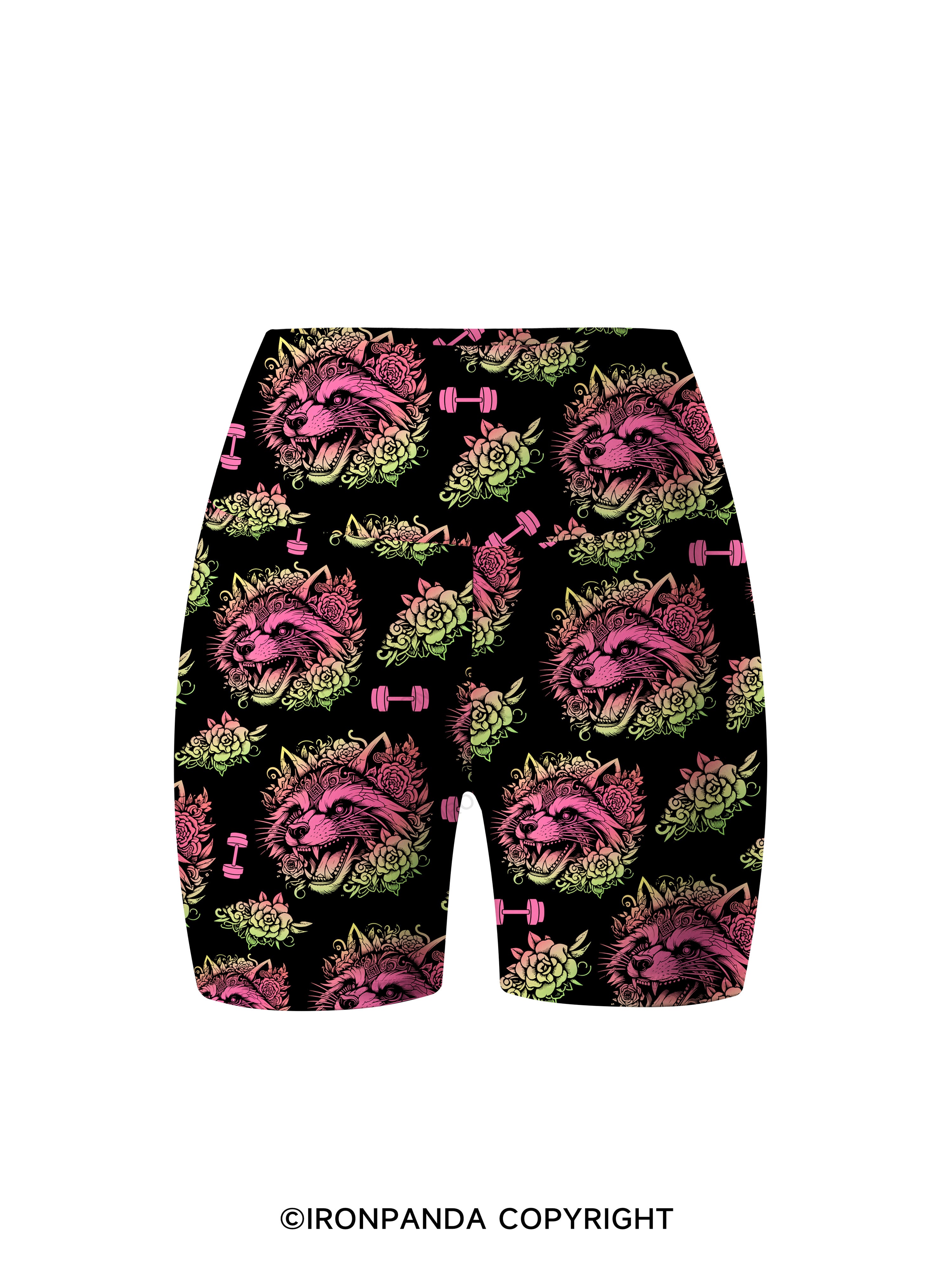 Raccoon Tattoo Print Fitness Printed Yoga Cycling Shorts