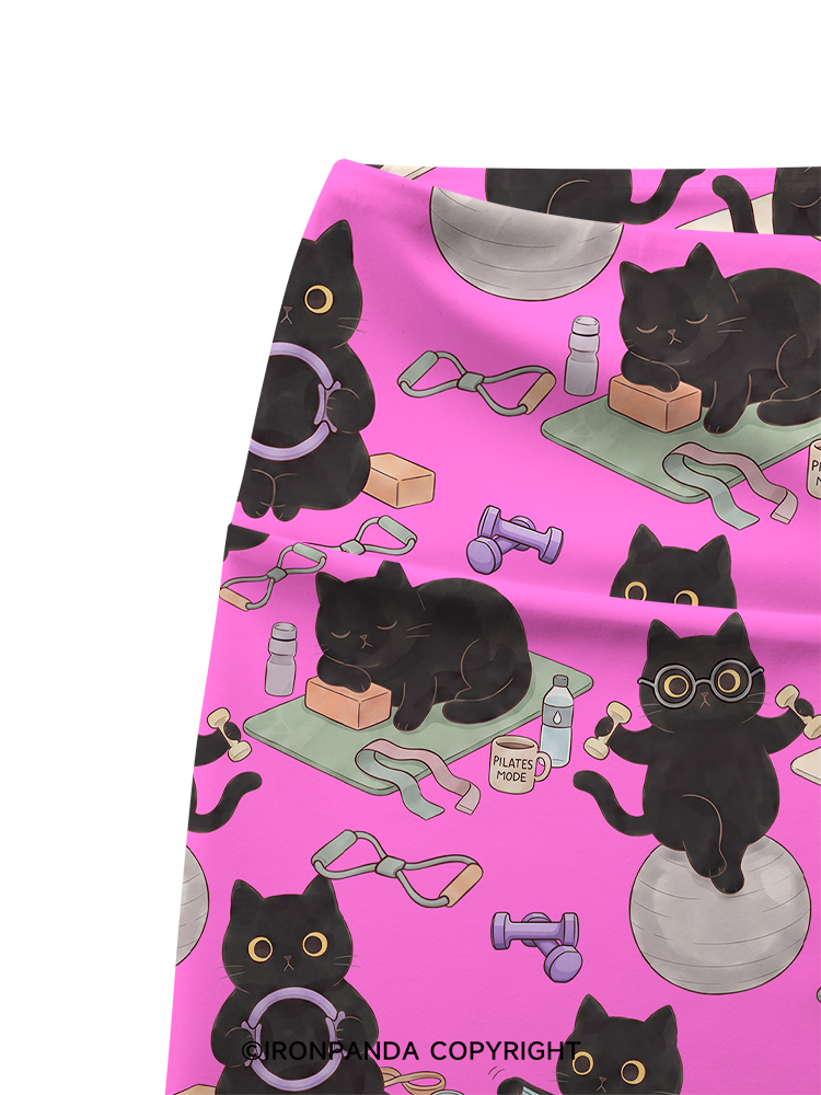CAT HOME WORKOUT DIARY Printed Yoga Cycling Shorts