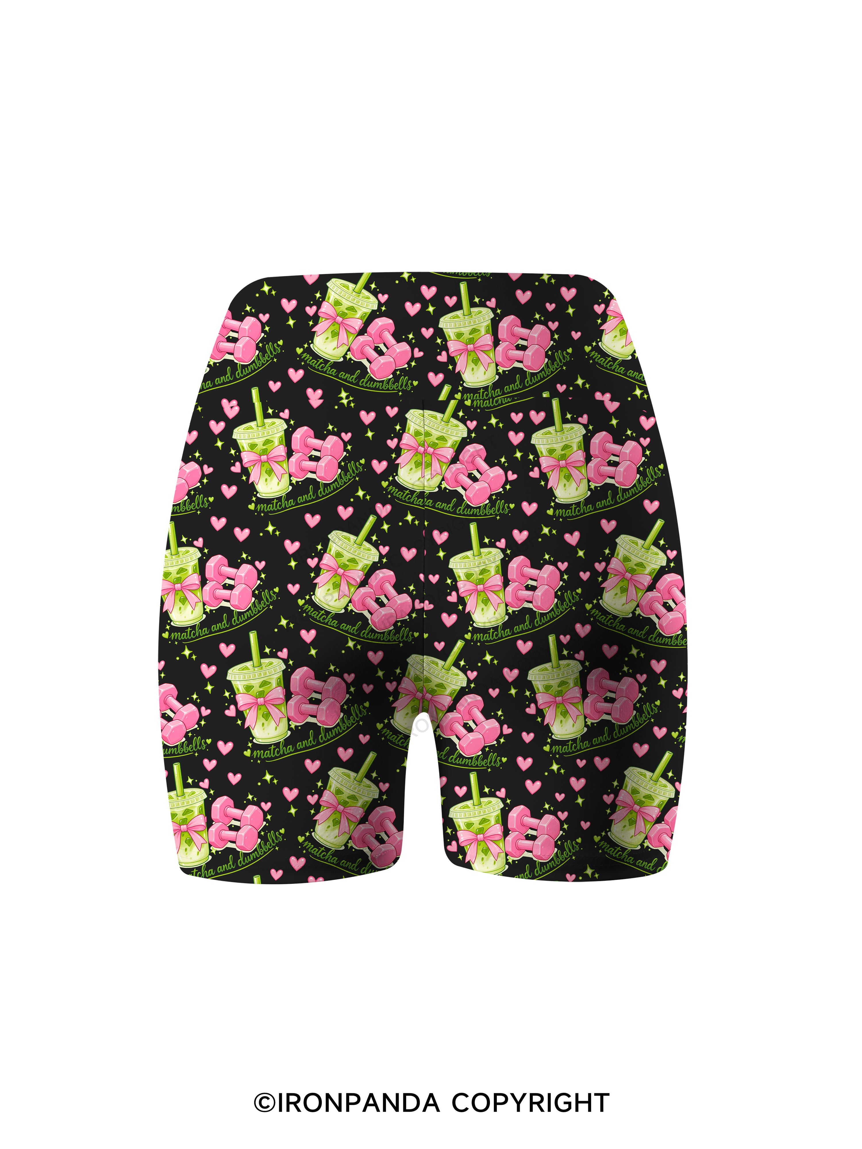 MATCHA AND DUMBBELL MATCHA LOVER Printed Yoga Cycling Shorts