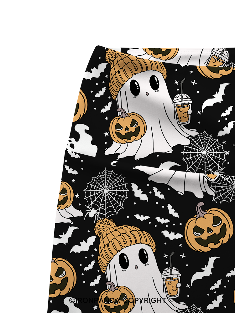 GHOST WITH ICED COFFEE Printed Yoga Cycling Shorts