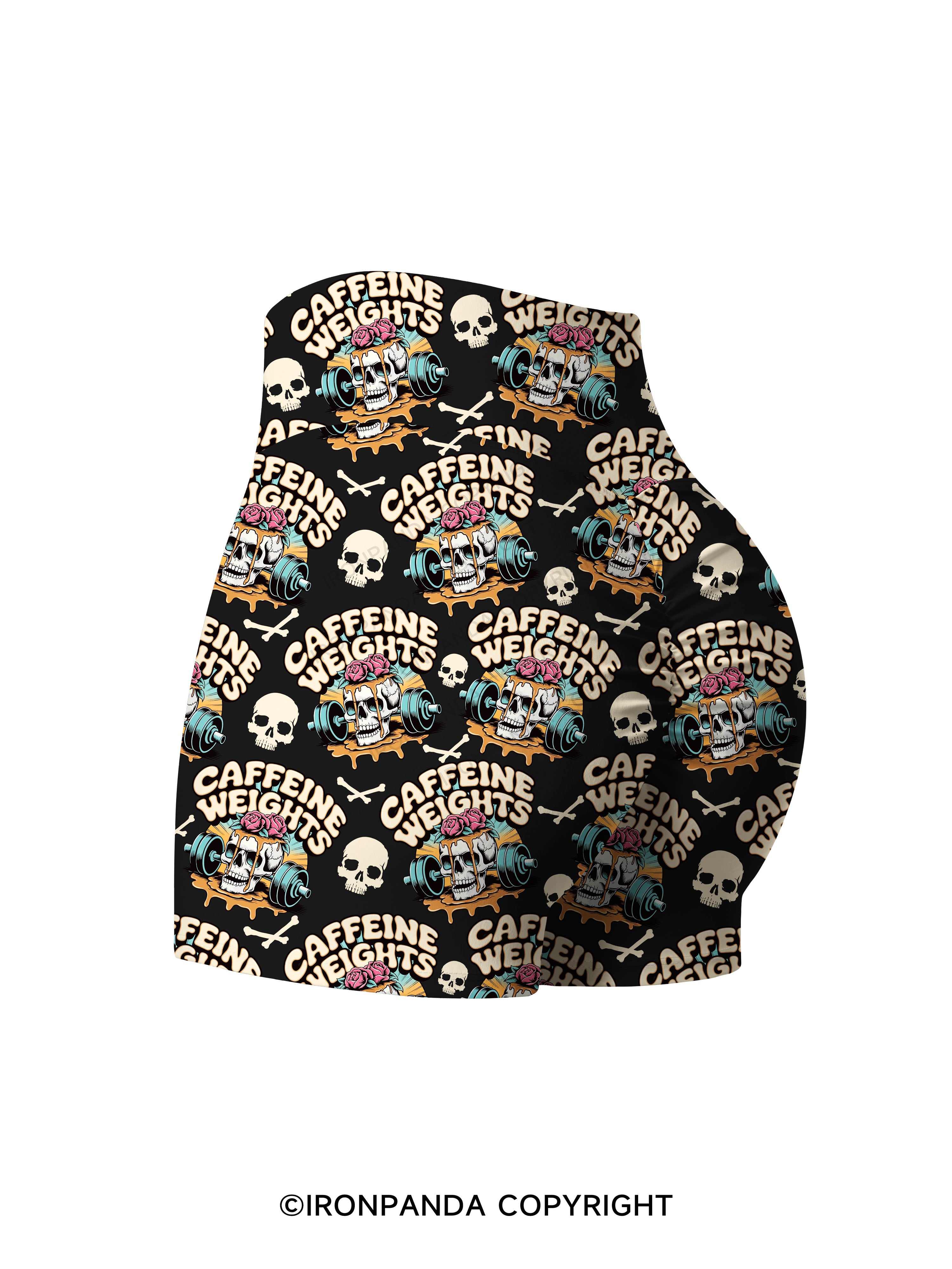 Caffeine weights skeleton Printed Yoga Shorts