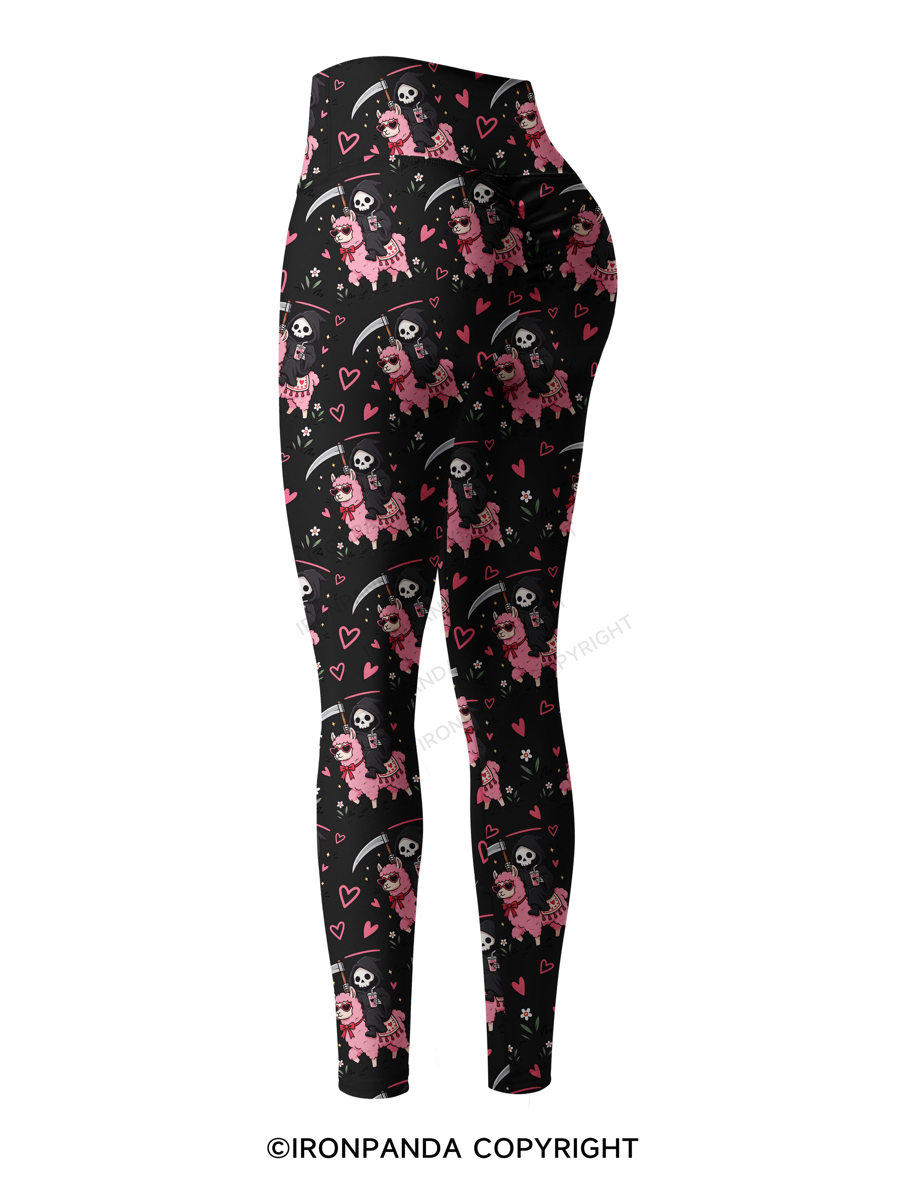 I LITERALLY HATE EVERYONE Grim Reaper Llama Halloween Printed Yoga Pants