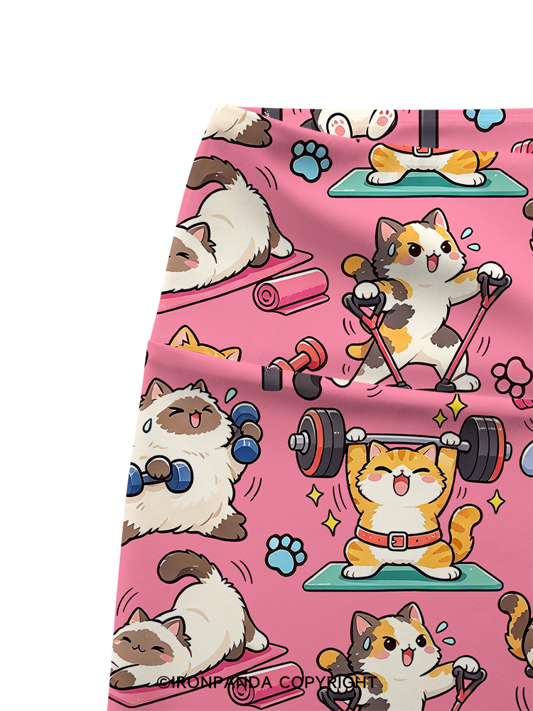 Fitness Cats Gym Workout Printed Yoga Cycling Shorts
