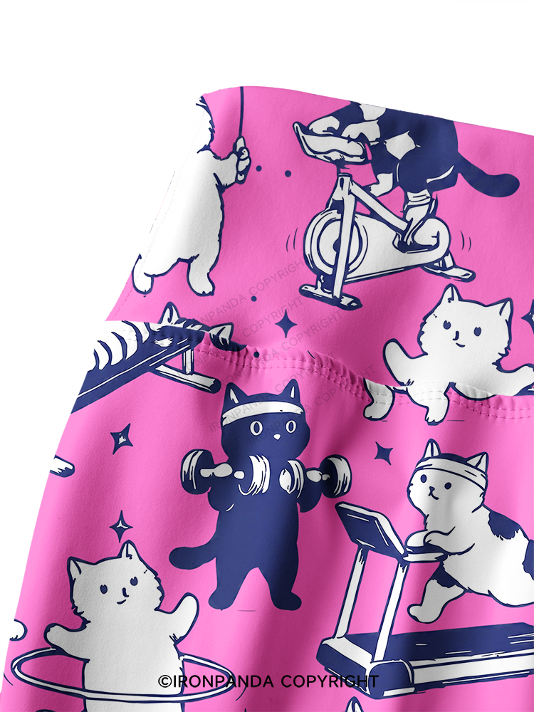 PINK WORKOUT CATS Printed Yoga Pants