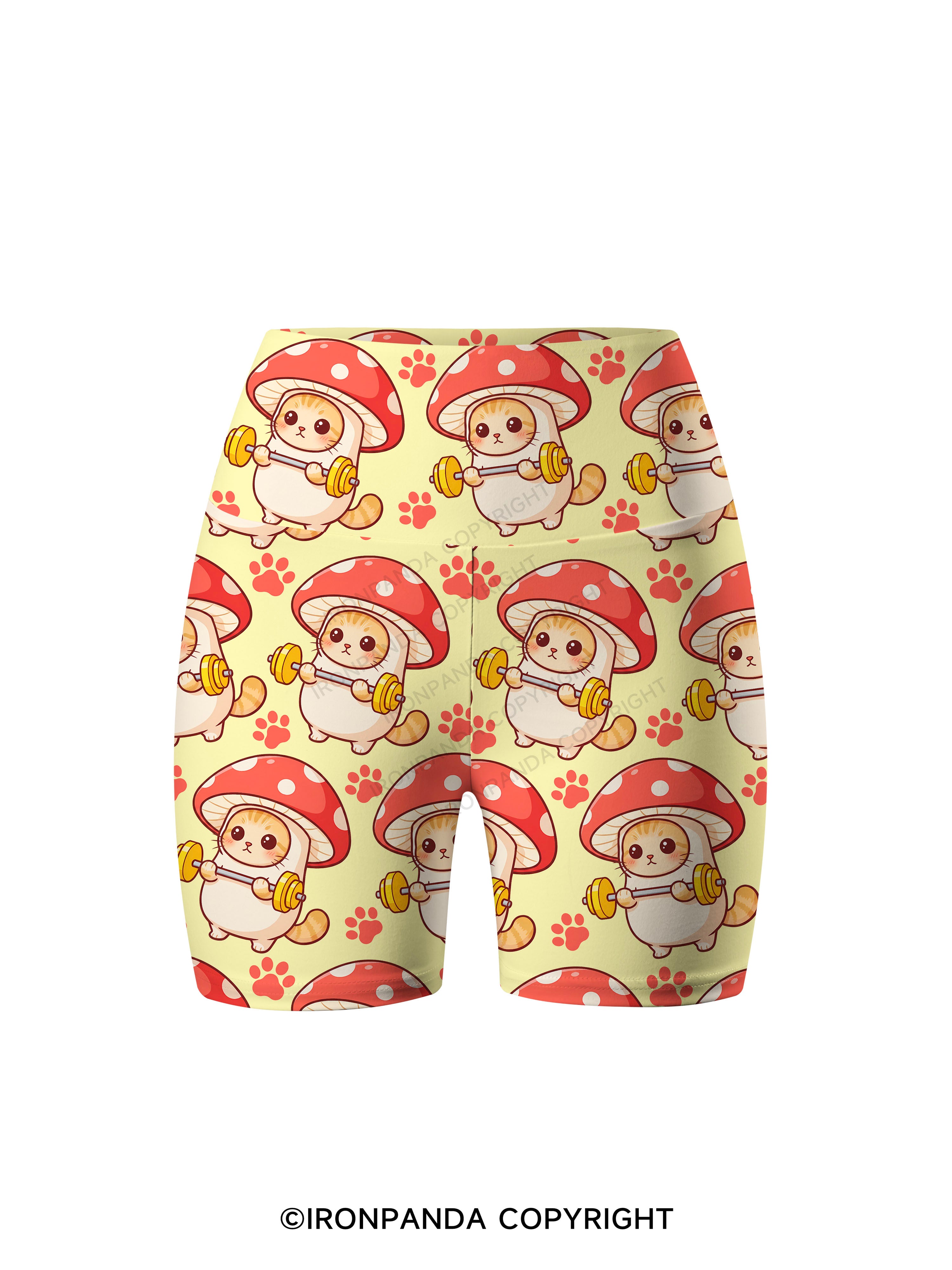 Shroomy Buff Cat Printed Yoga Cycling Shorts