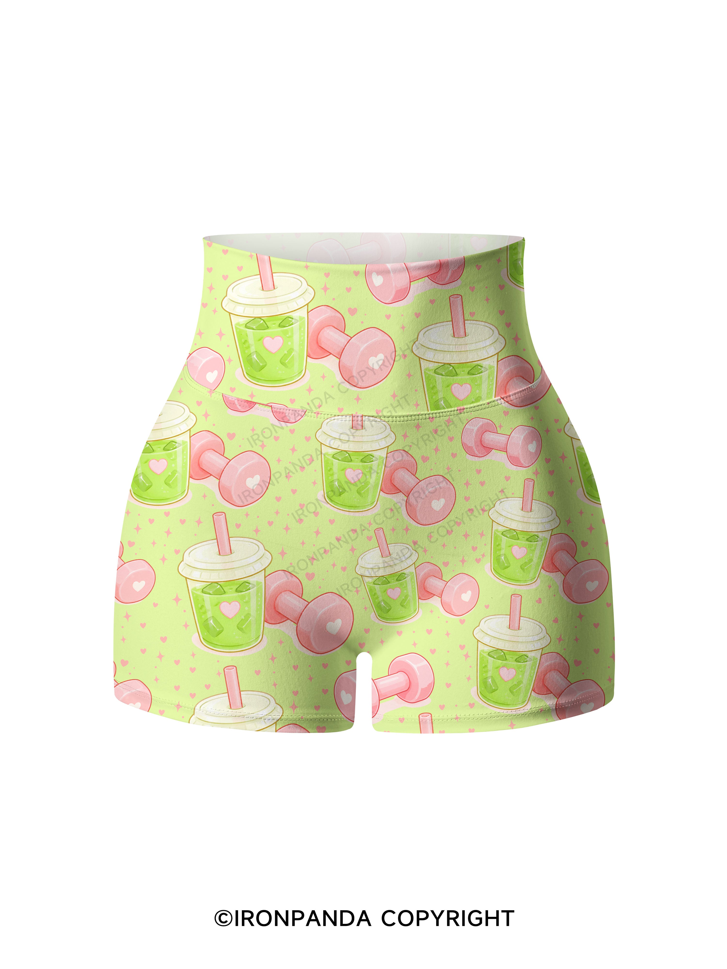 MATCHA & DUMBBELLS Printed Yoga Shorts