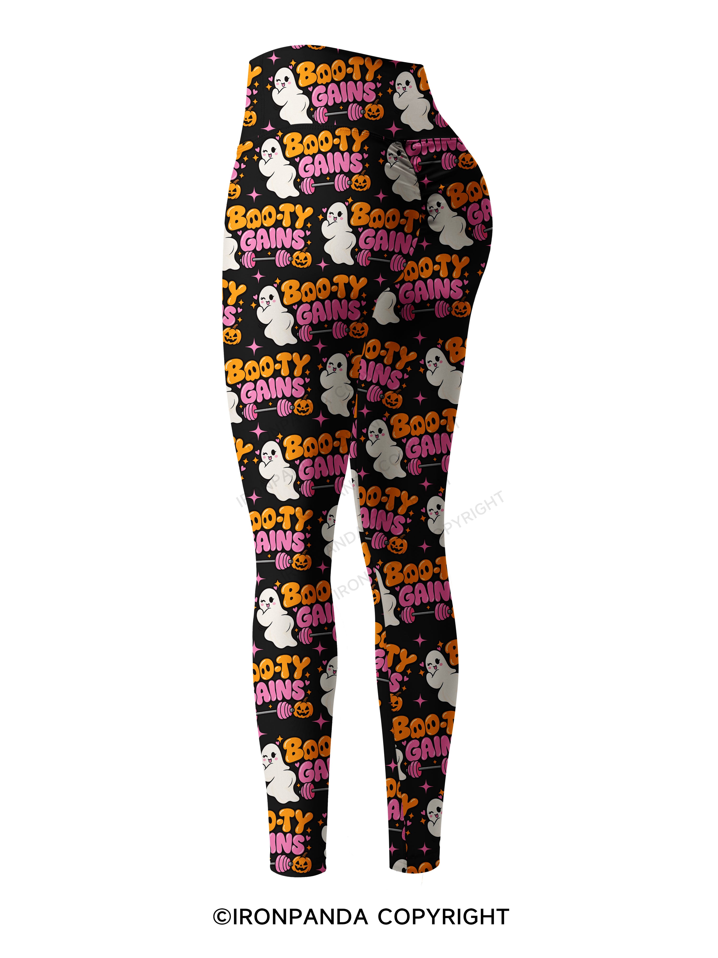 BOO-TY GAINS CUTE GHOST Printed Yoga Pants