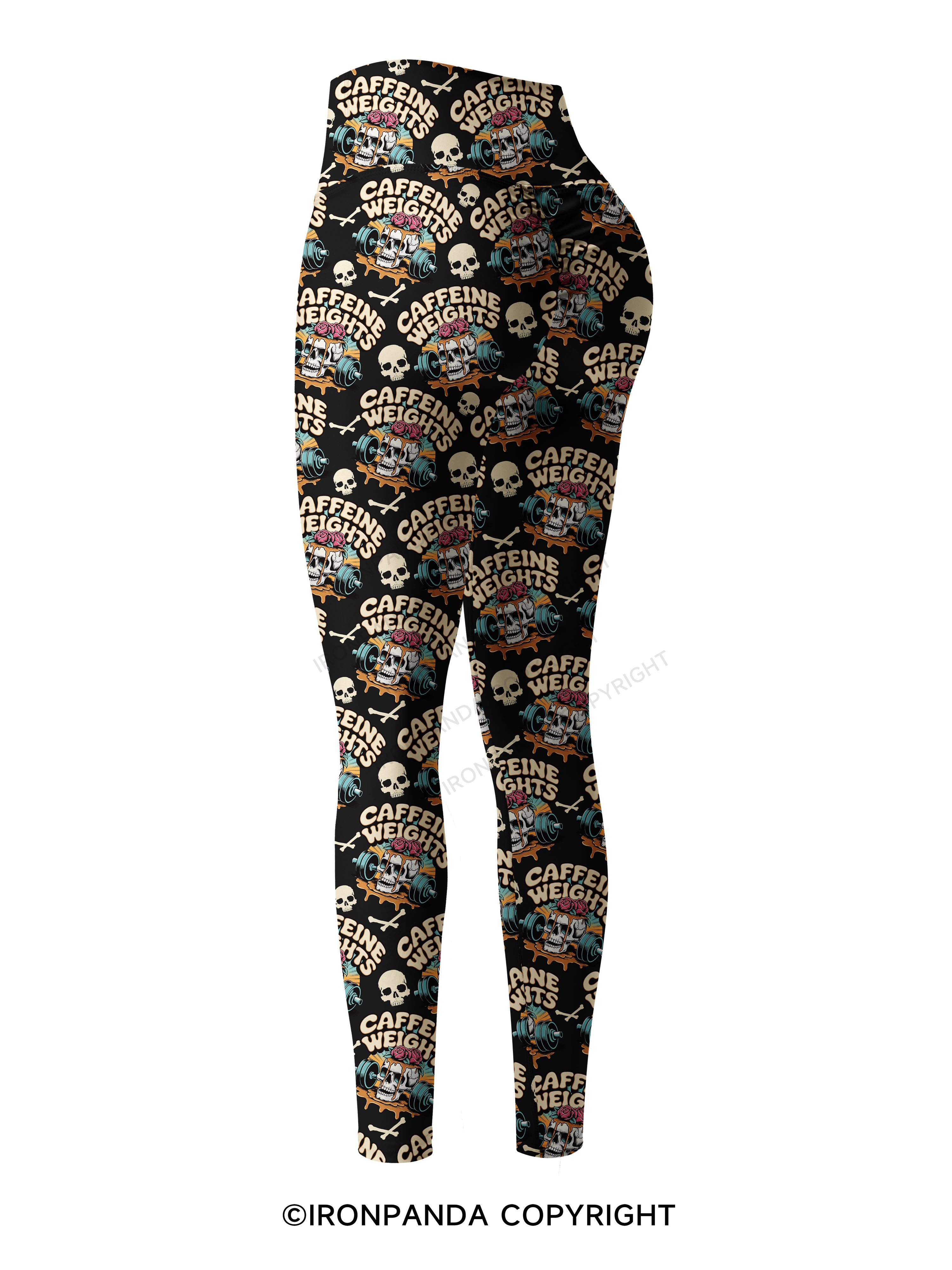 Caffeine weights skeleton Printed Yoga Pants