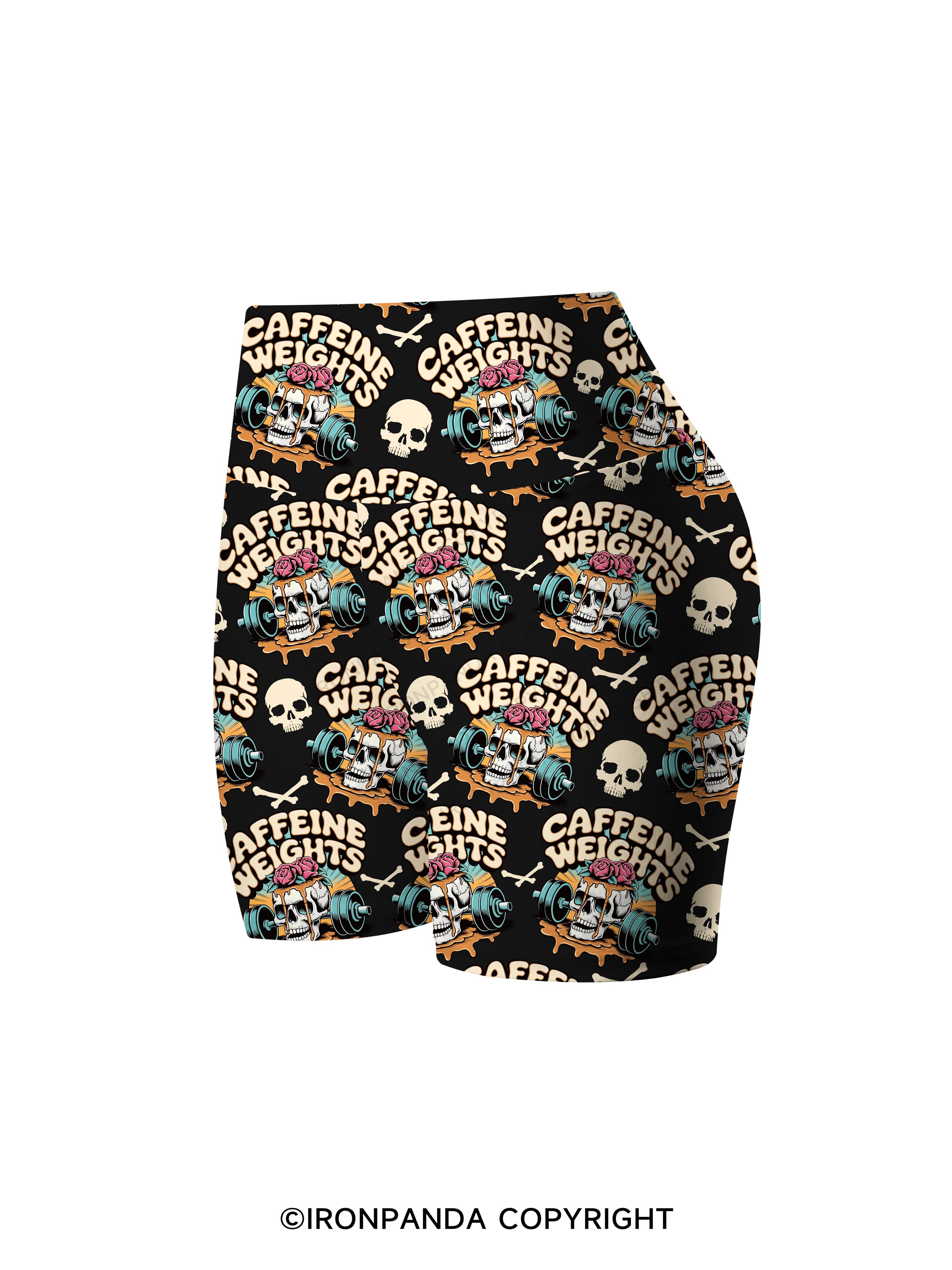 Caffeine weights skeleton Printed Yoga Cycling Shorts