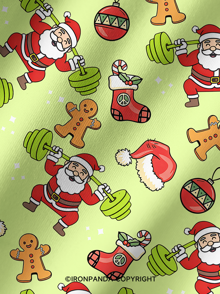 Santa Lifting Weights Skip Legs Printed Yoga Shorts