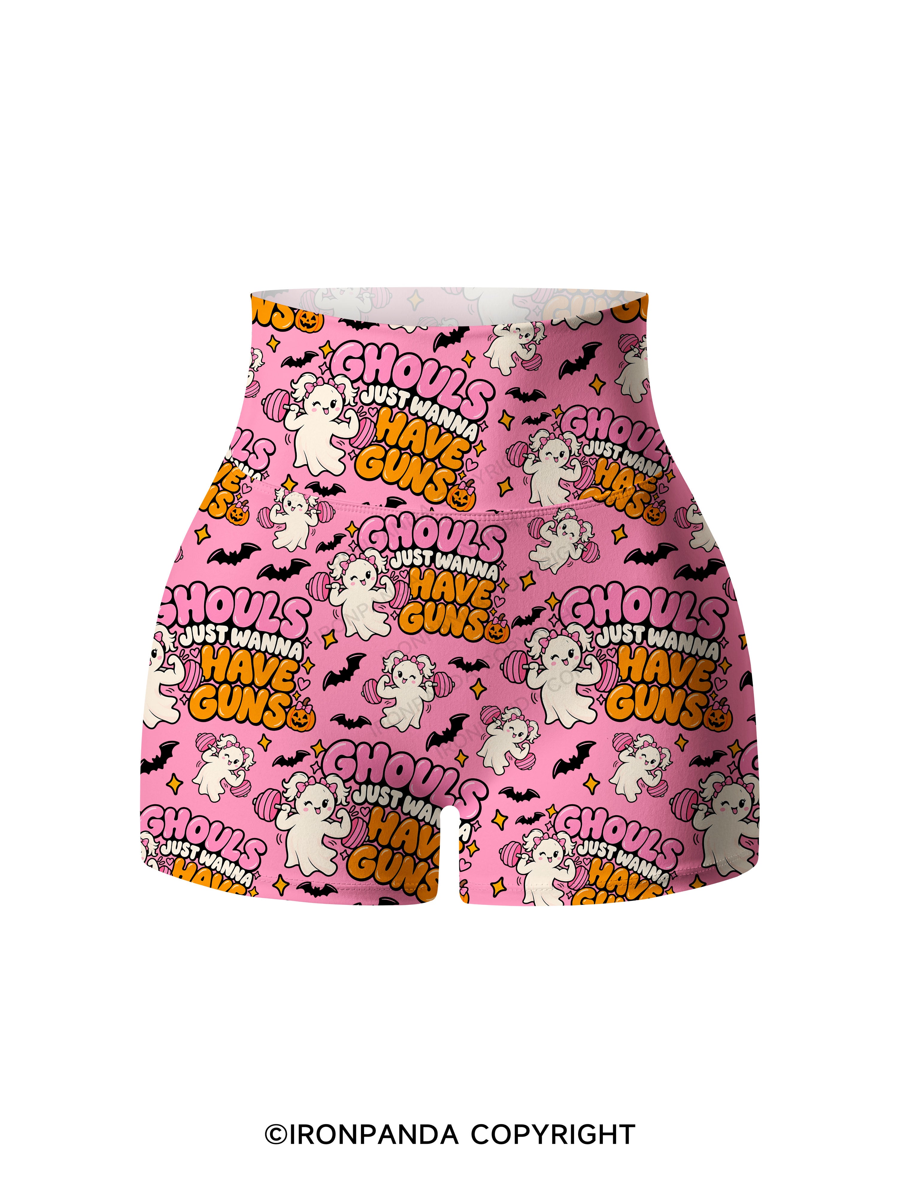 GHOULS JUST WANNA HAVE GUNS Printed Yoga Shorts