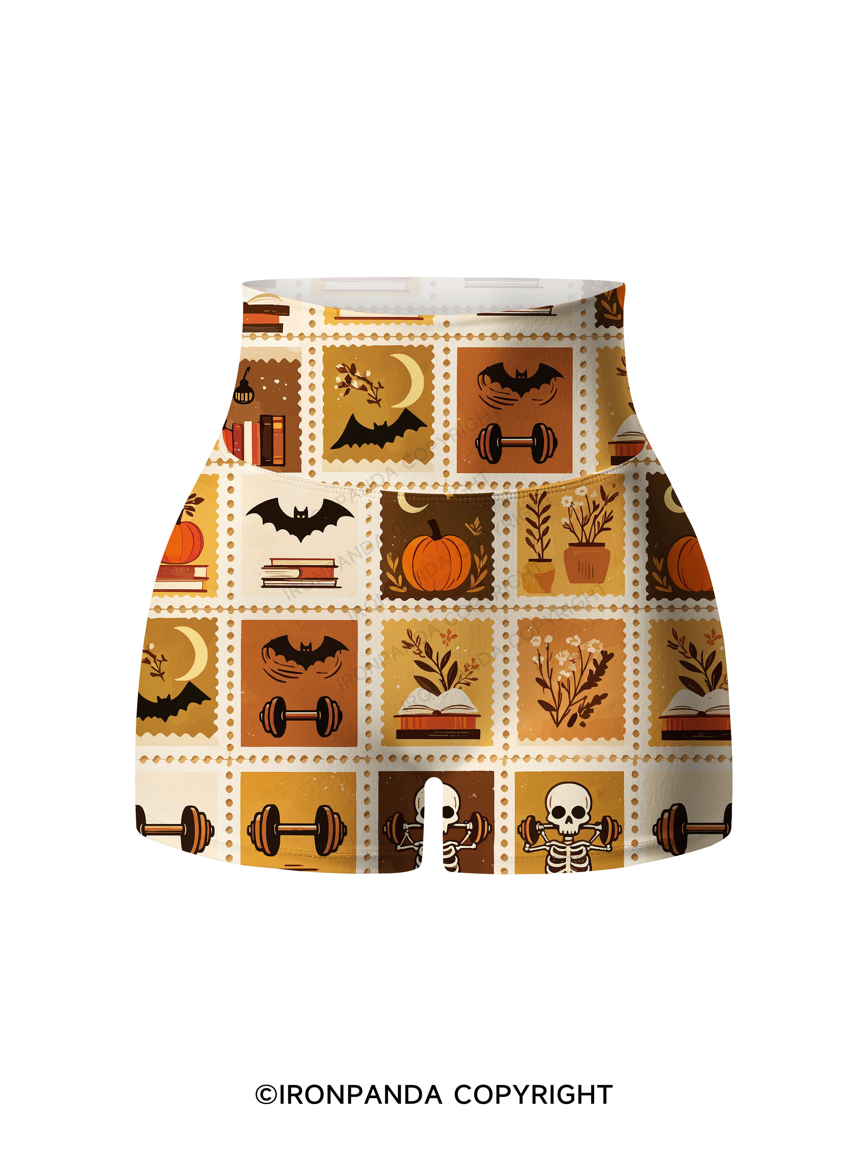Halloween Fall Fitness Grid Print Printed Yoga Shorts