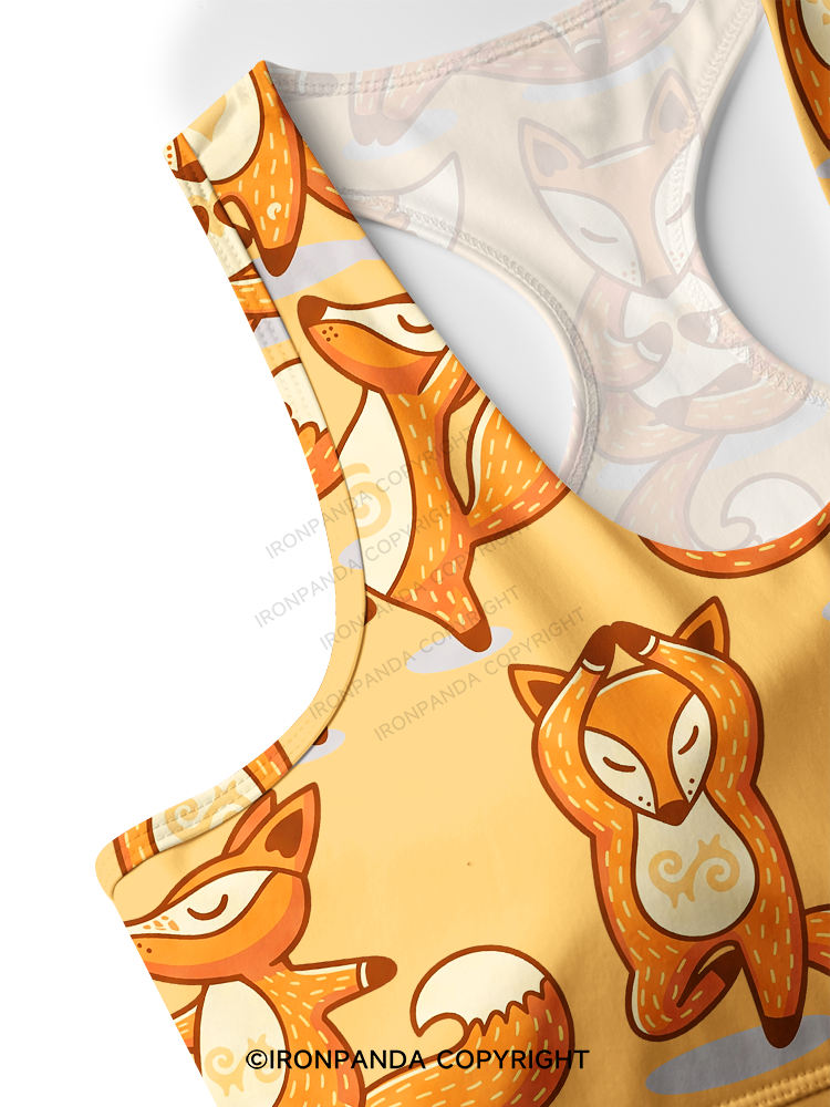 YOGA FOXES IN THE WARM MORNING SUN Racerback Sports Bra