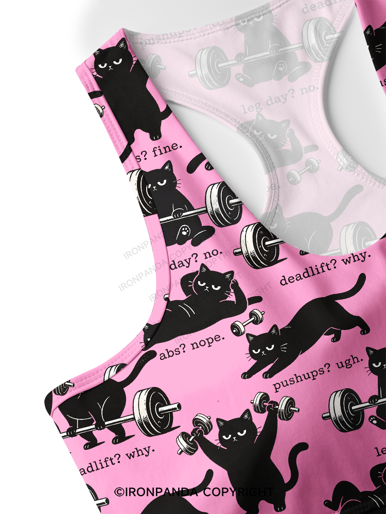 Funny Gym Cat Yoga Racerback Sports Bra