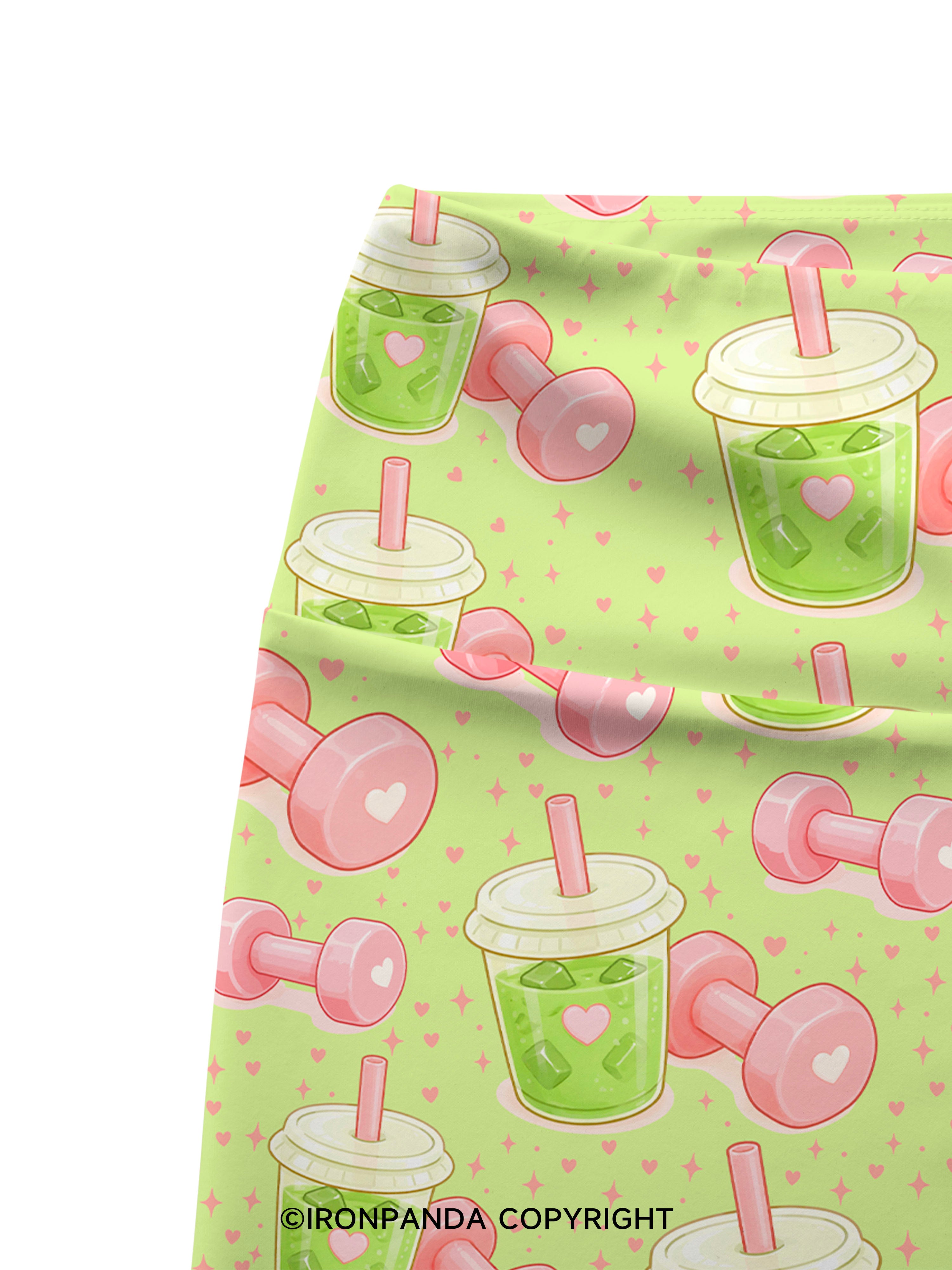 MATCHA & DUMBBELLS Printed Yoga Cycling Shorts