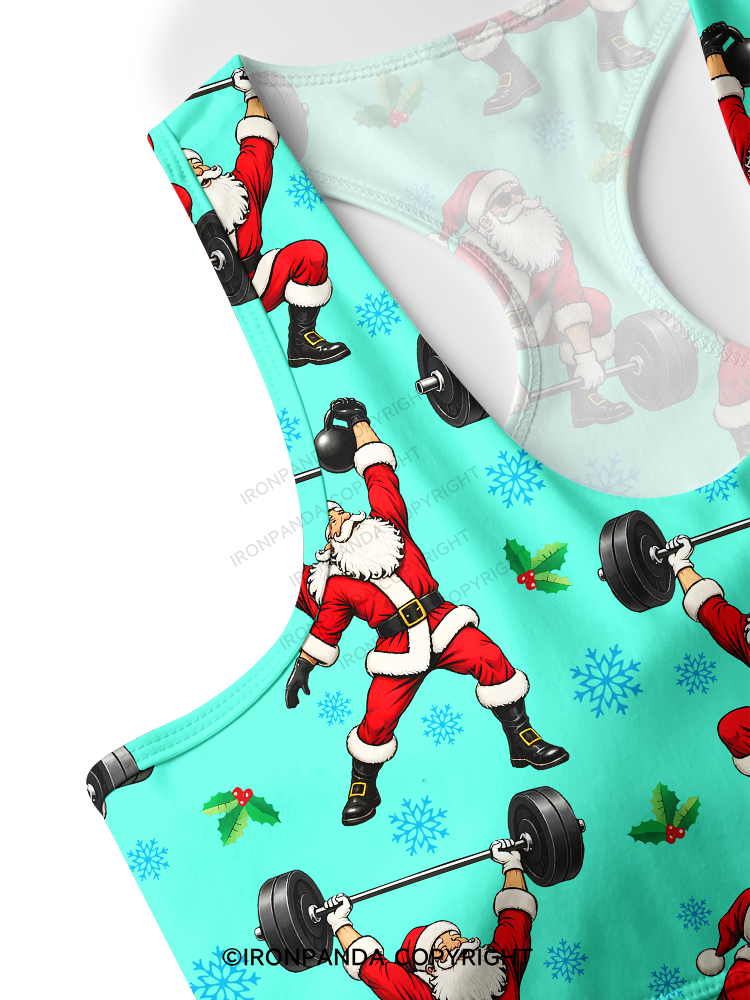 Santa Lifting Christmas Workout Yoga Racerback Sports Bra