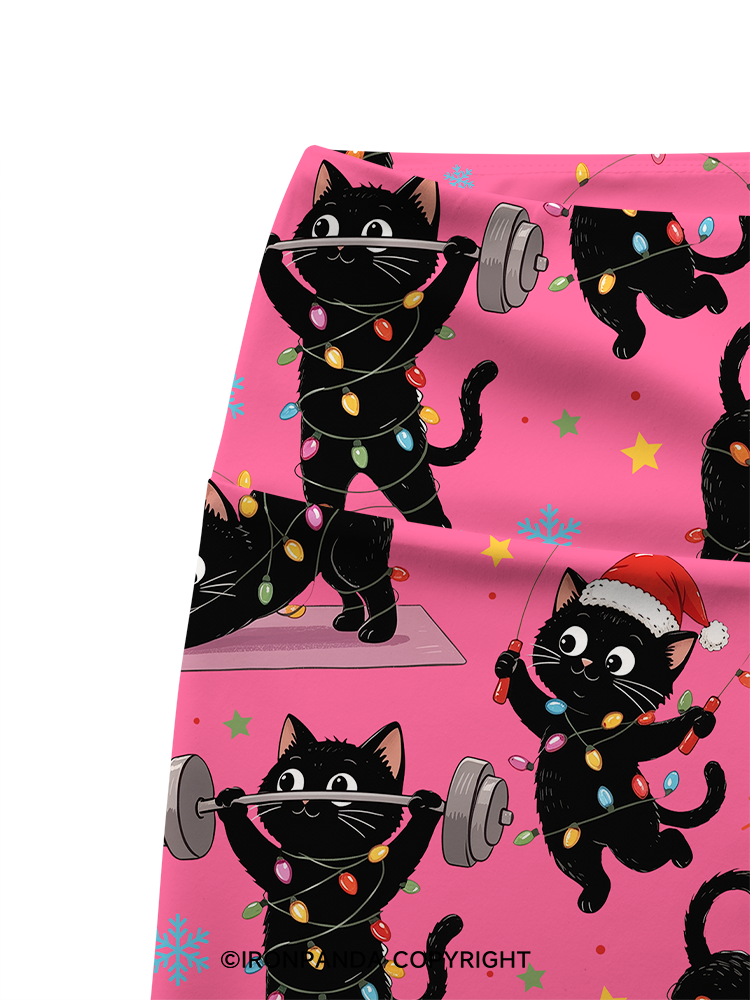 Christmas Fitness Black Cat Printed Yoga Cycling Shorts