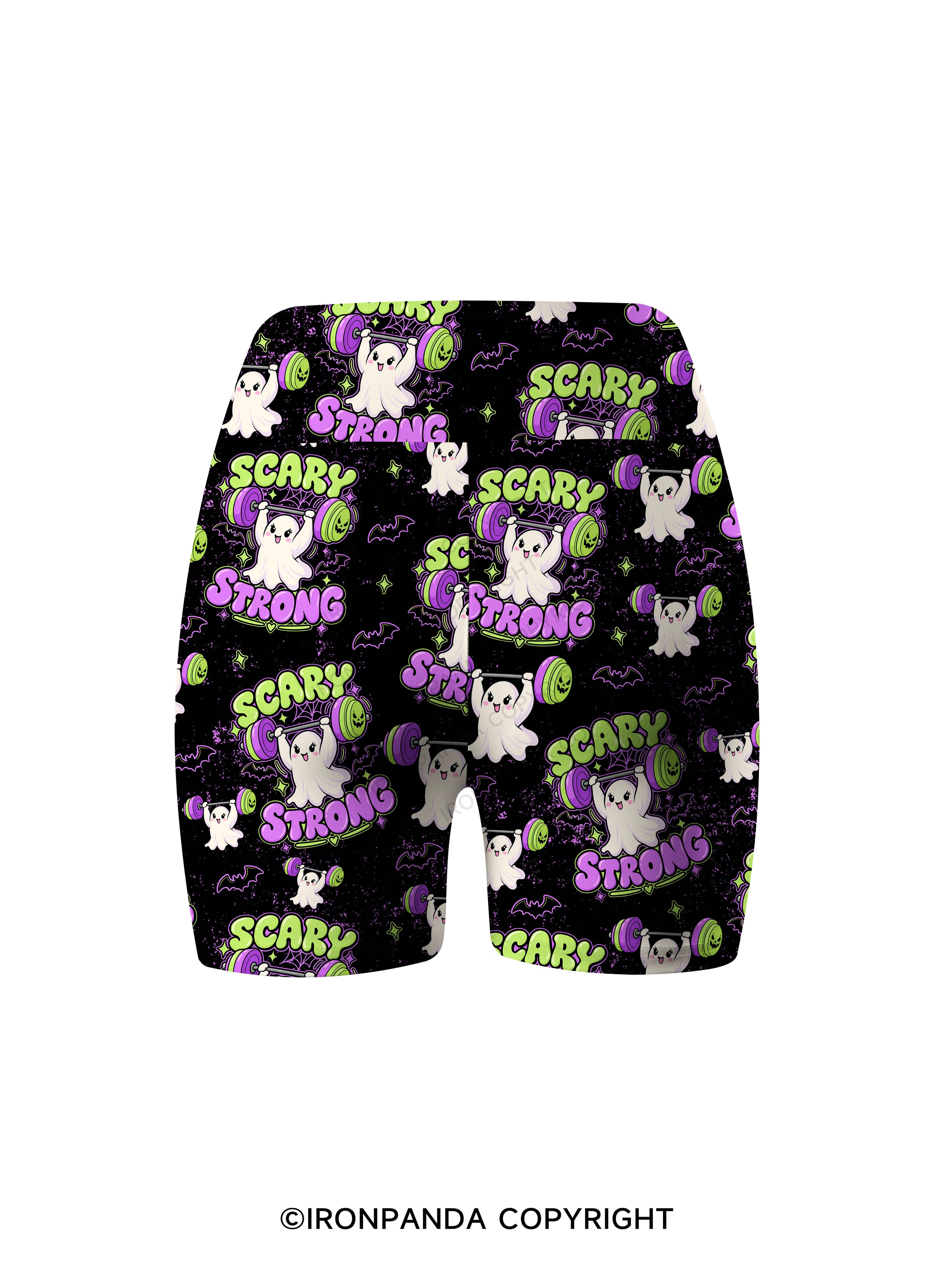 SCARY STRONG HALLOWEEN GHOST Printed Yoga Cycling Shorts