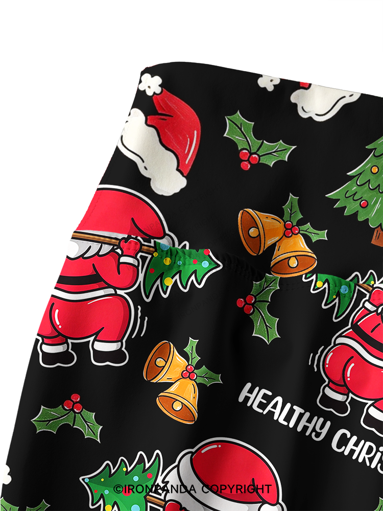 Funny Healthy Christmas Santa Printed Yoga Pants