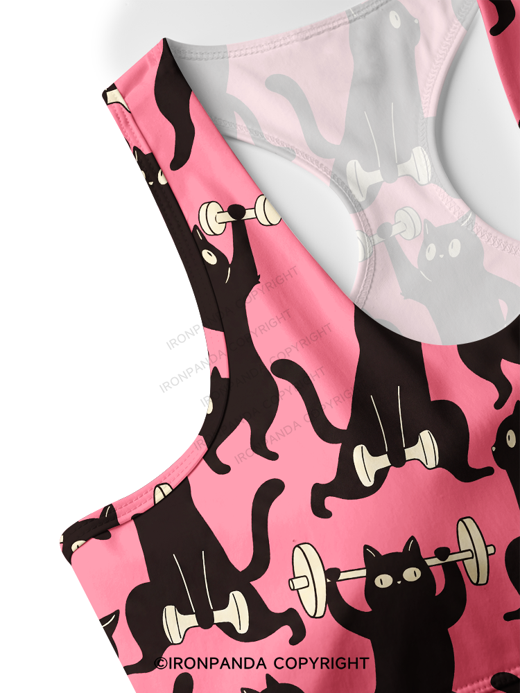 Funny Cat Gym Racerback Sports Bra
