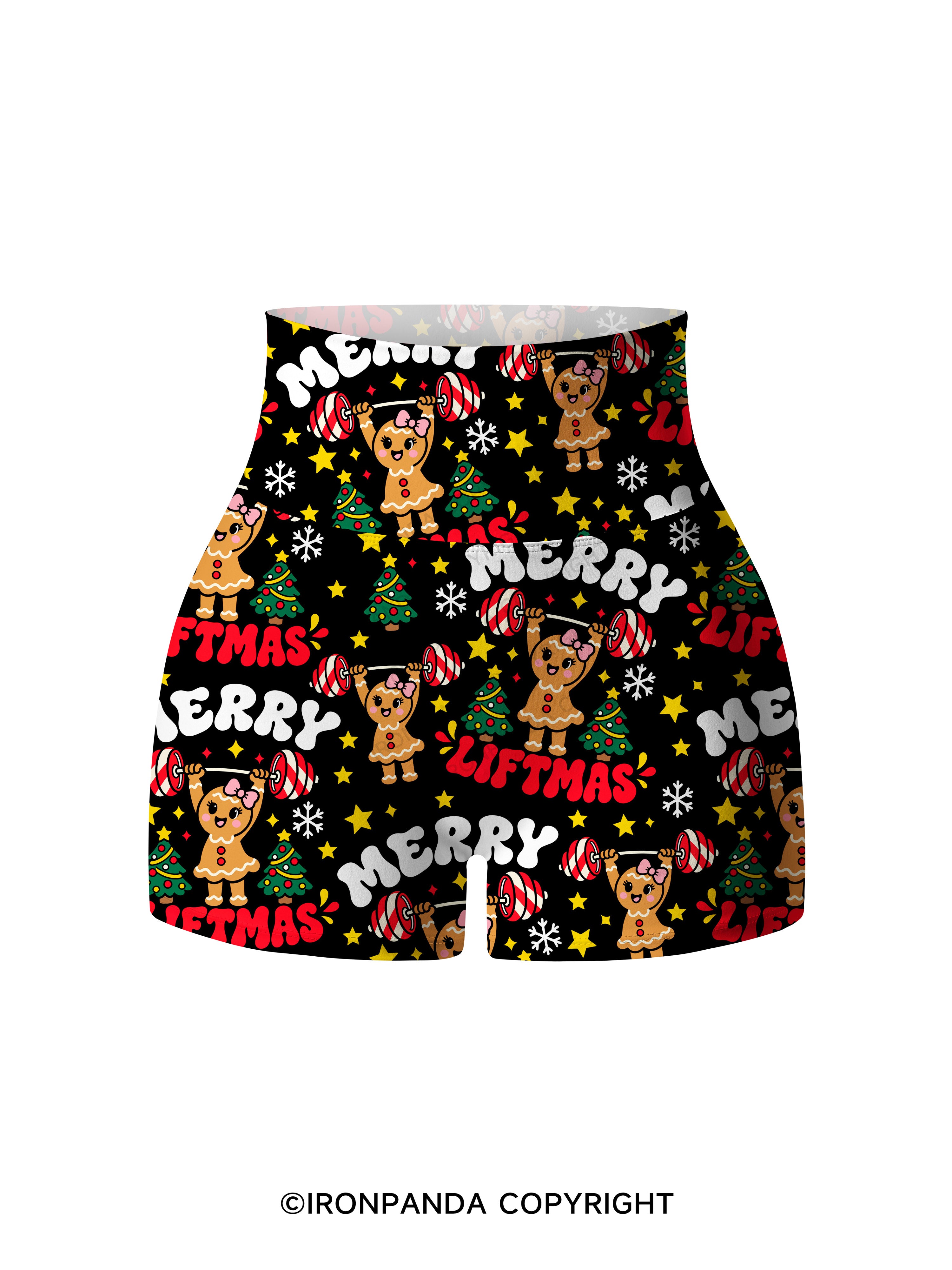 Merry Liftmas gingerbread  Printed Yoga Shorts
