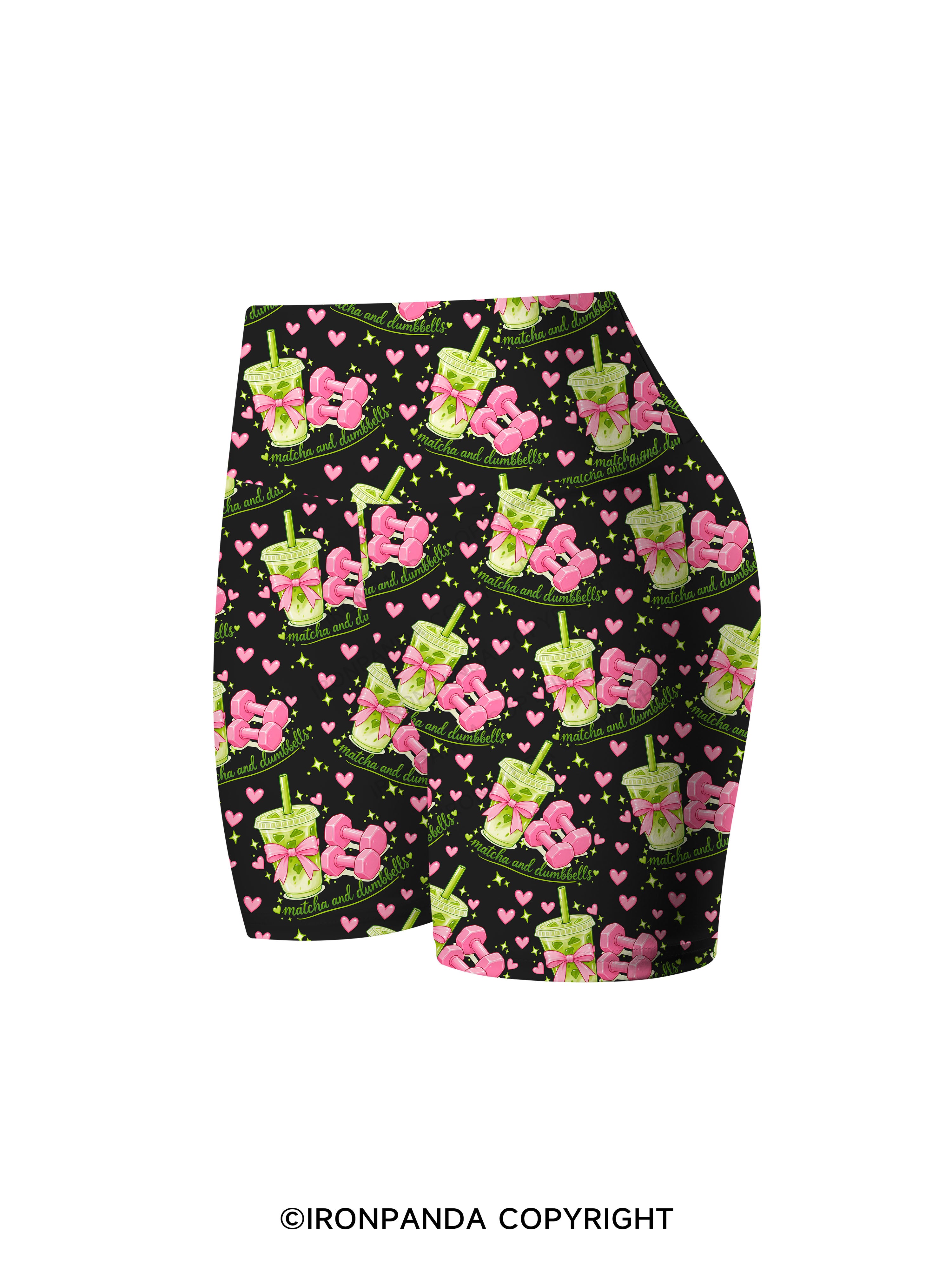 MATCHA AND DUMBBELL MATCHA LOVER Printed Yoga Cycling Shorts